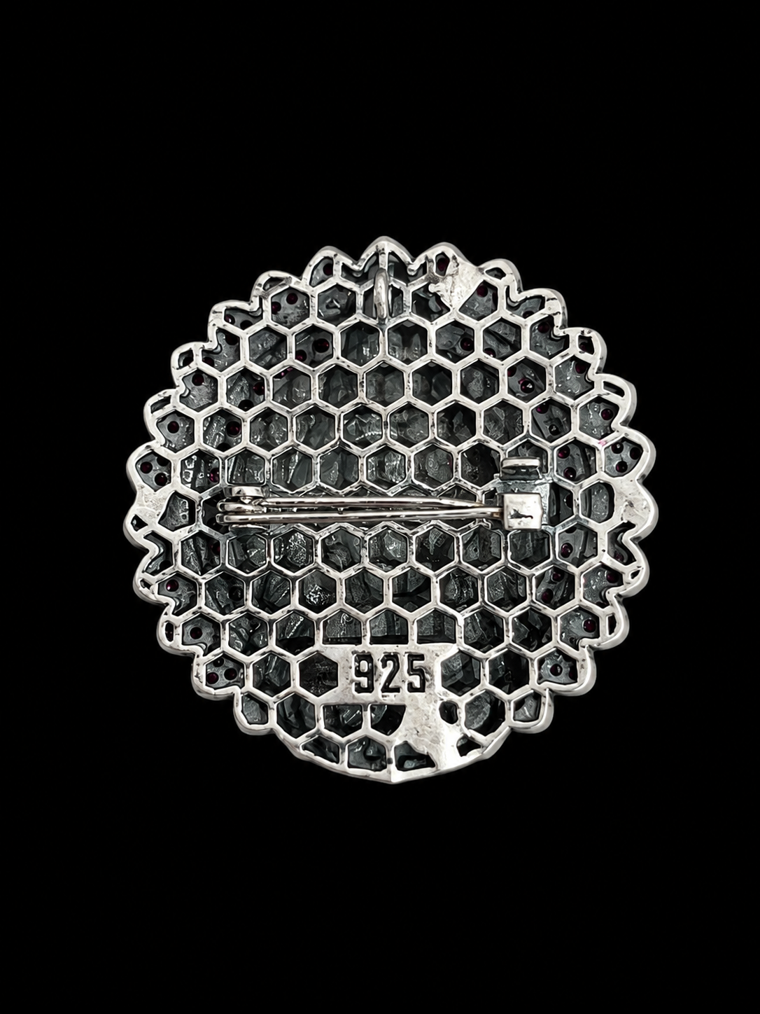 Silver Lord Shiva Brooch with Pink Stone Border