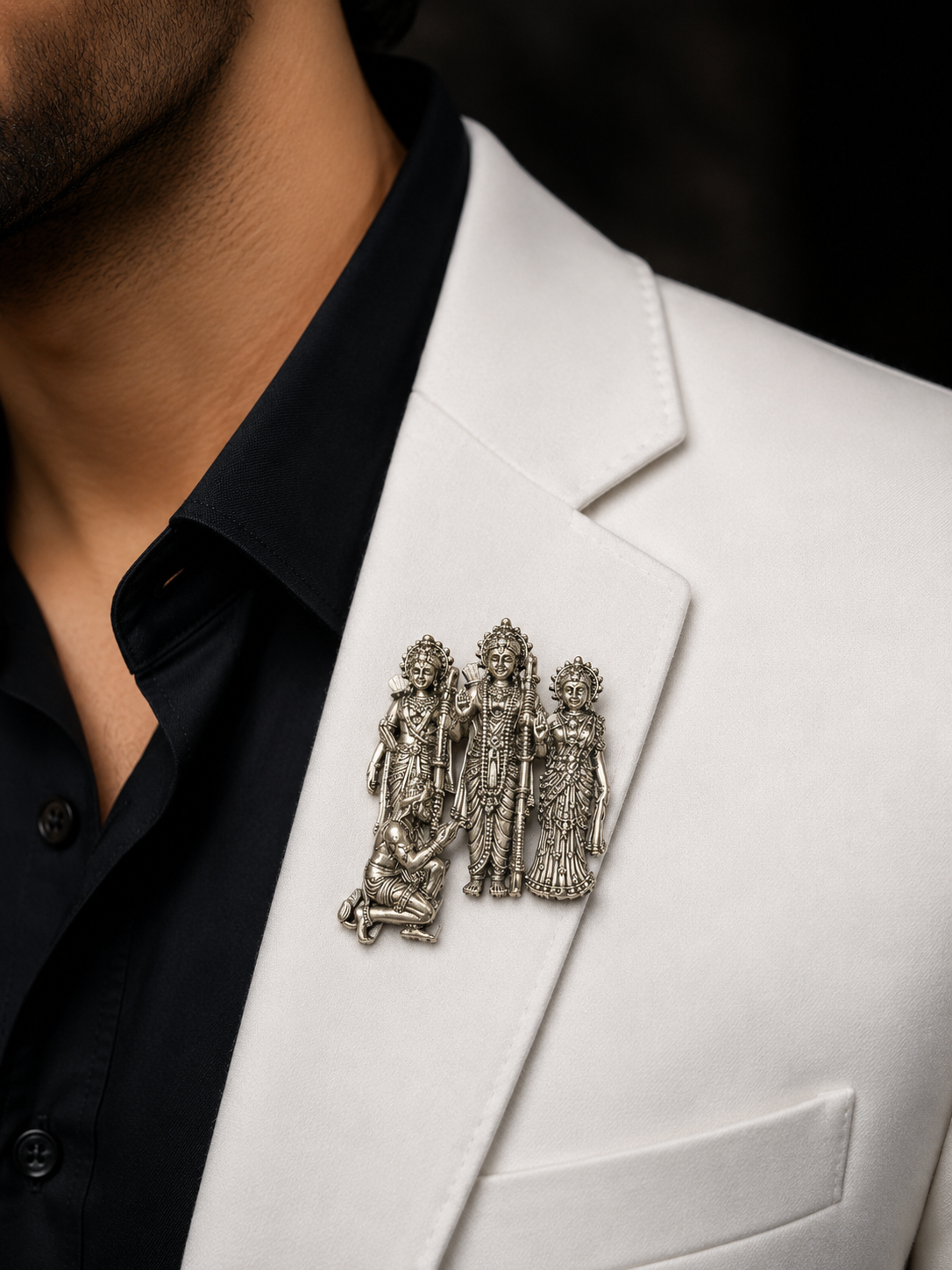Silver Ram Darbar Brooch – Designer Religious Lapel Pin