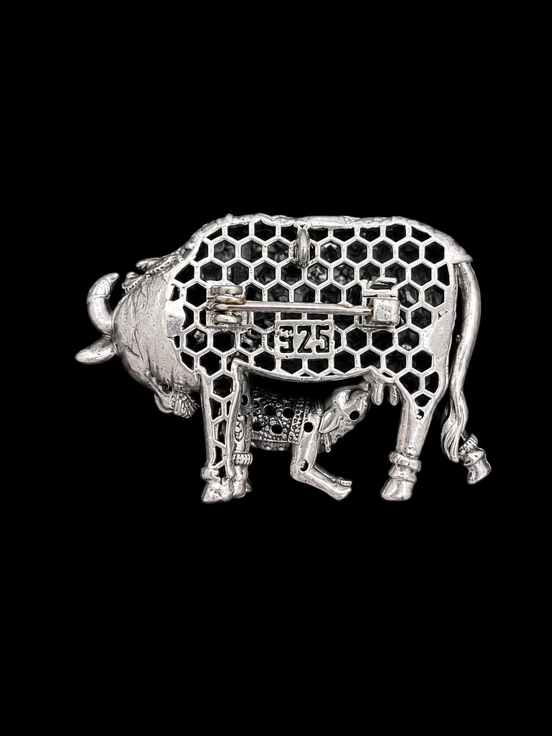 Silver Buffalo & Calf Brooch Description