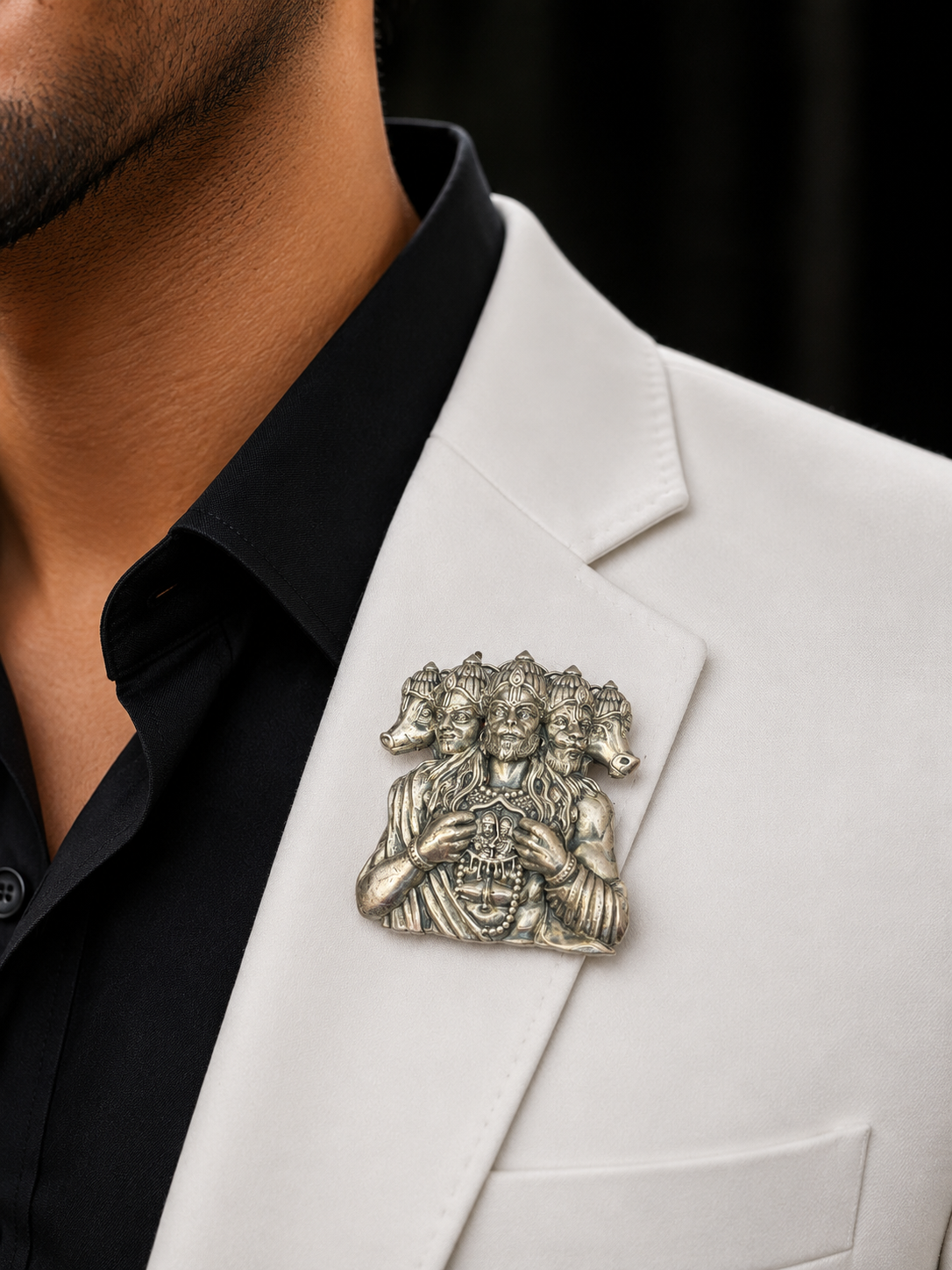 Silver Panchmukhi Hanuman Brooch Description