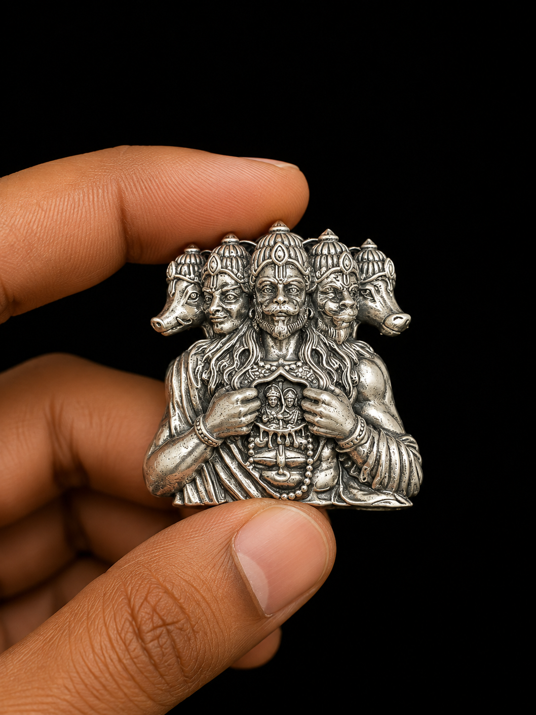 Silver Panchmukhi Hanuman Brooch Description