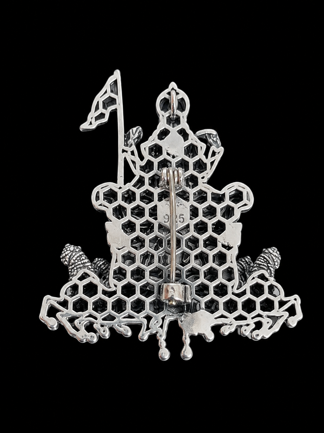 Silver Surya Dev Brooch Description
