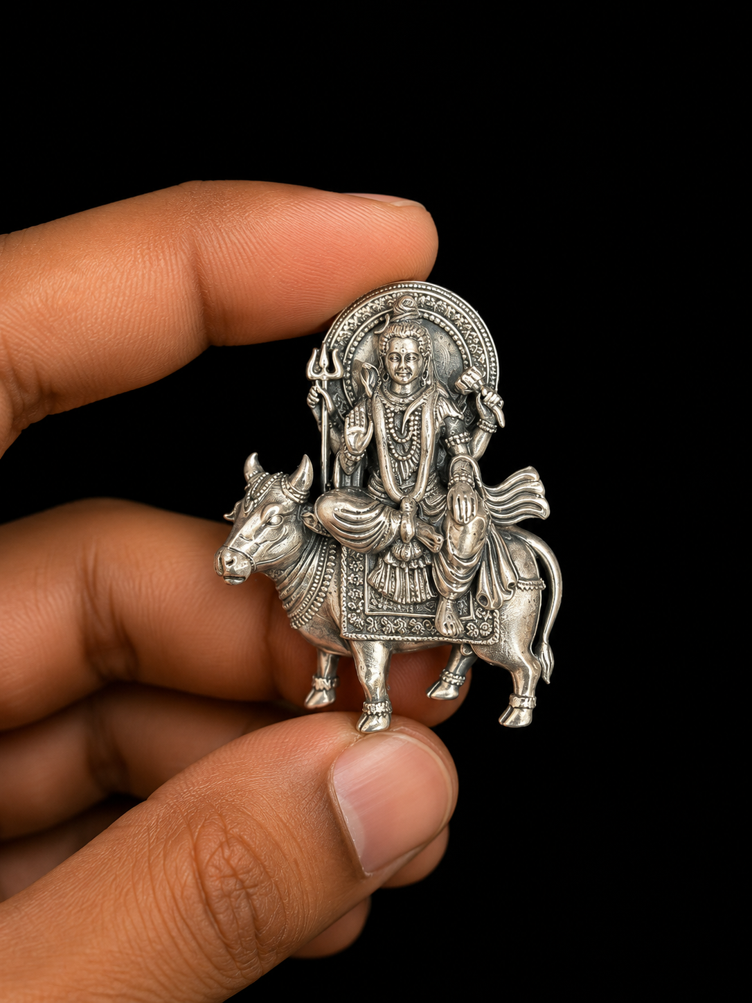 Silver Lord Shiva on Nandi Brooch