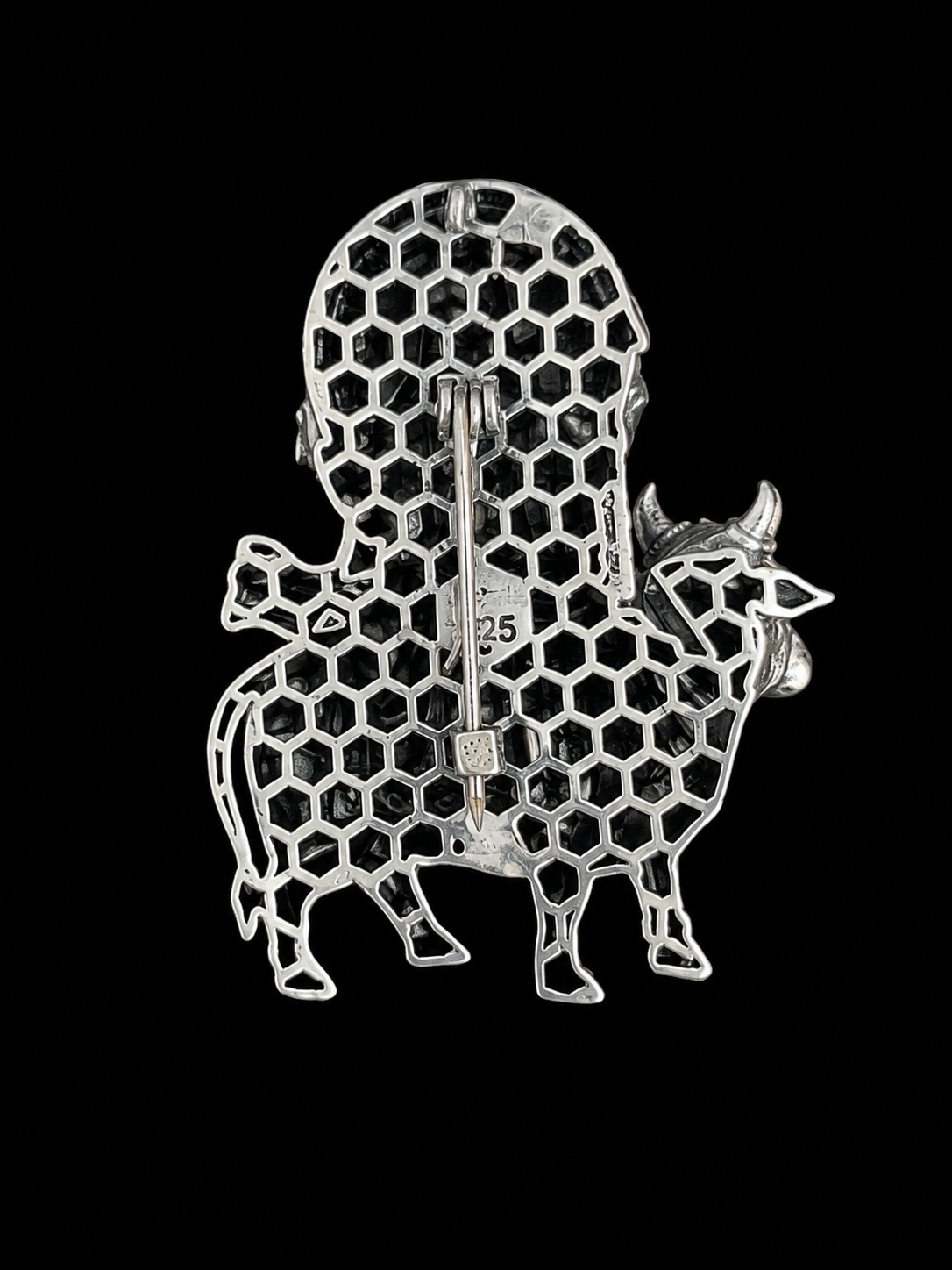 Silver Lord Shiva on Nandi Brooch
