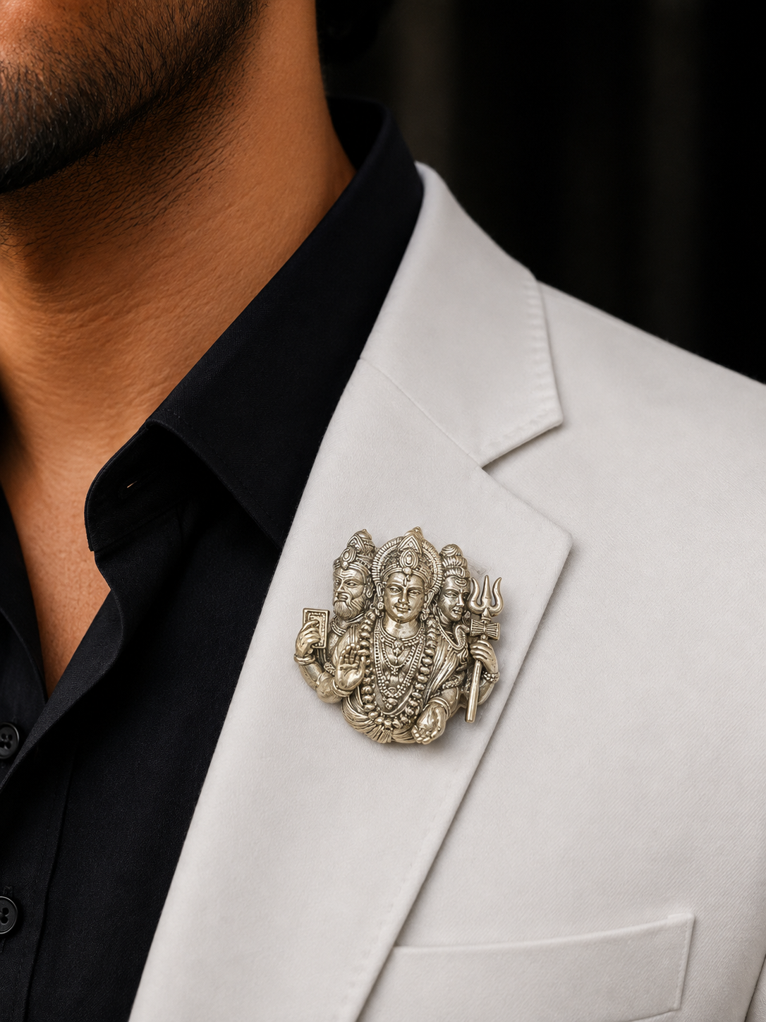 Silver Brahma Vishnu Mahesh Brooch