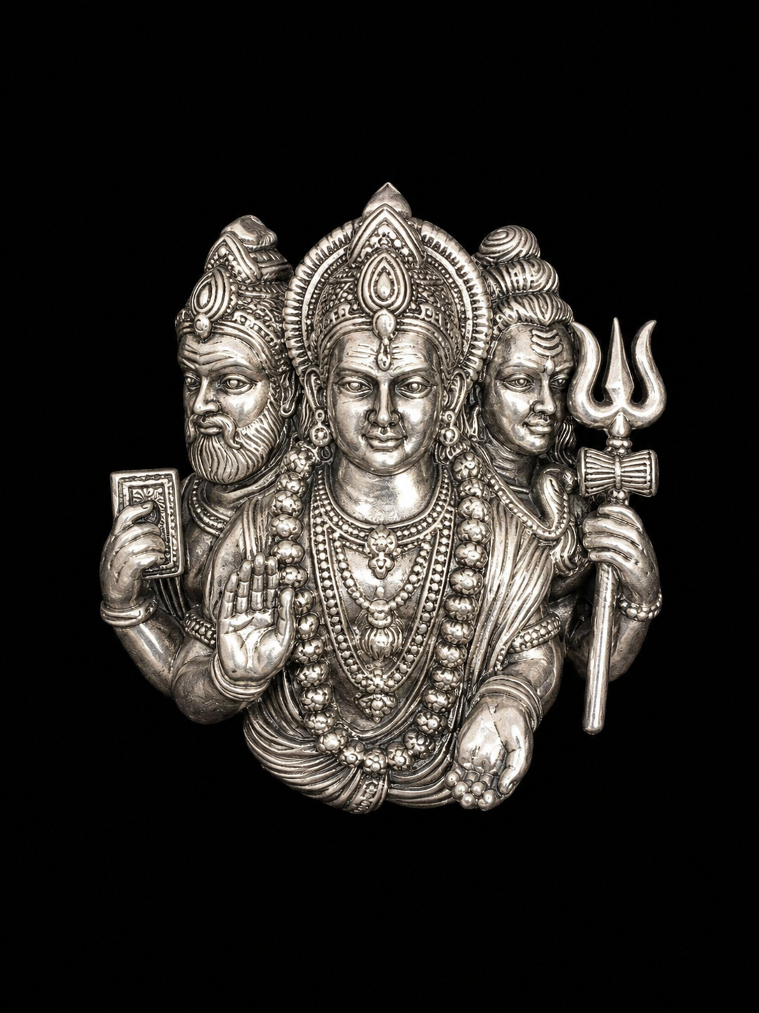Silver Brahma Vishnu Mahesh Brooch