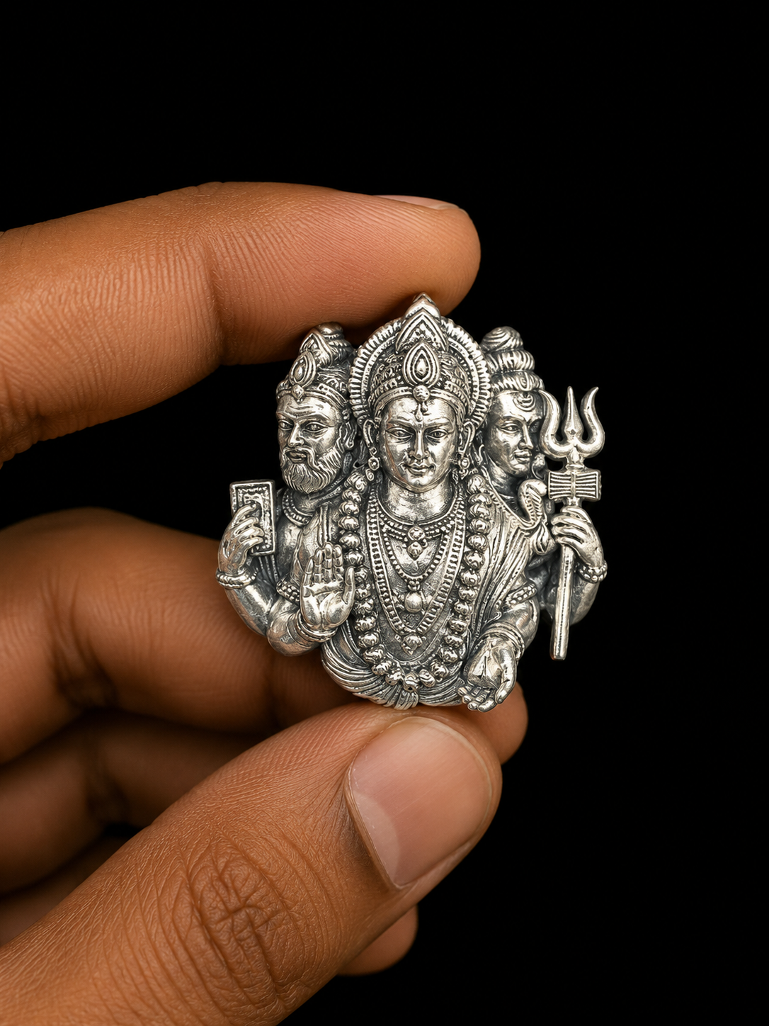 Silver Brahma Vishnu Mahesh Brooch