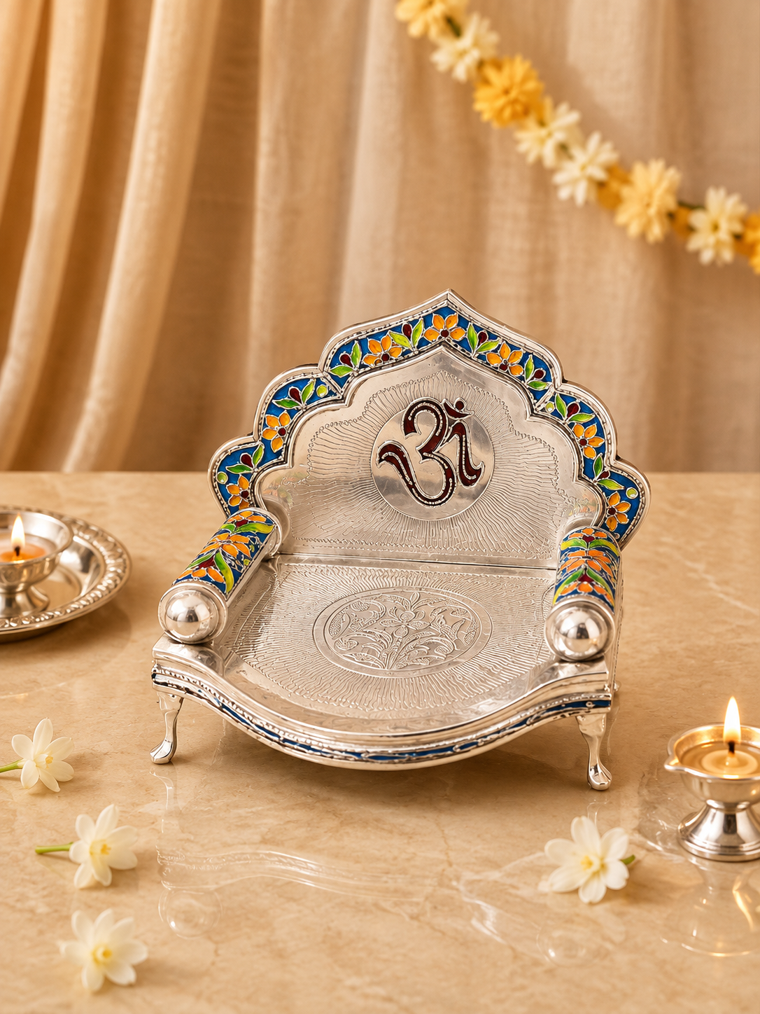 Silver Singhasan with Meenakari – Janmashtami Special