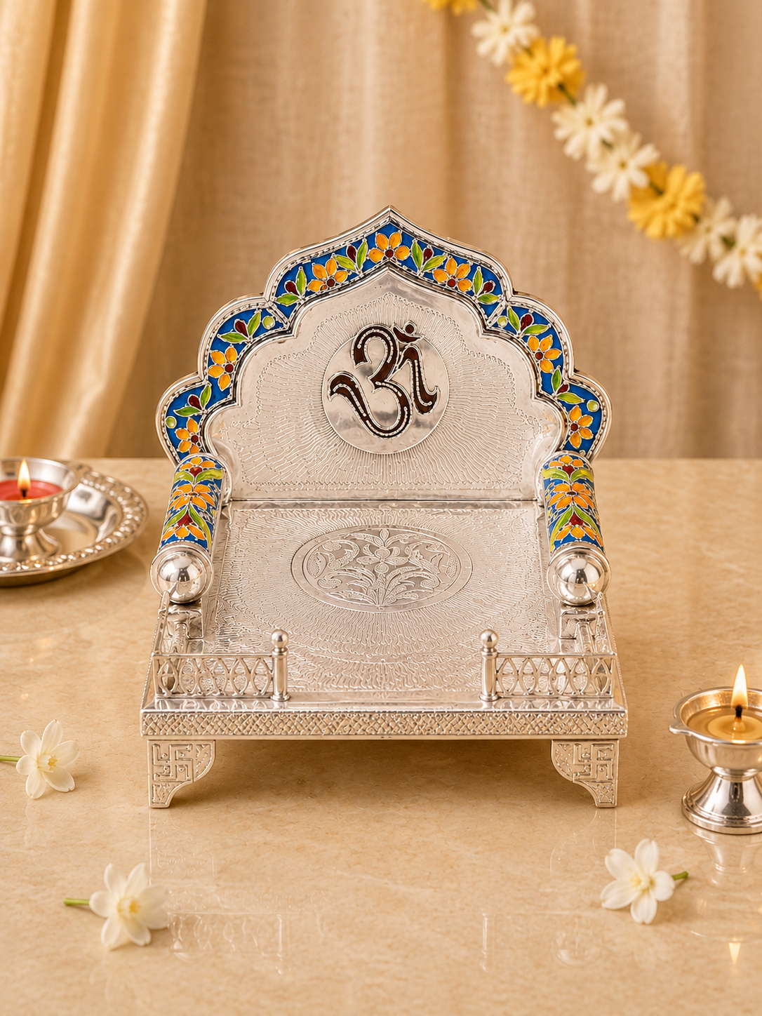 Silver Singhasan with Meenakari – Janmashtami Special