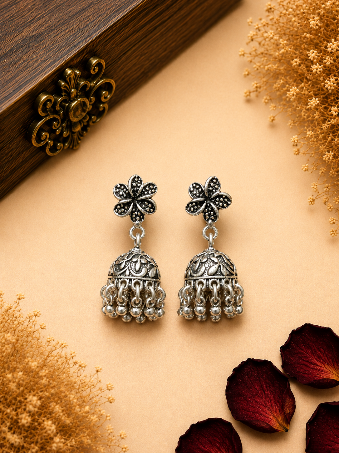 Silver Floral Filigree Jhumka