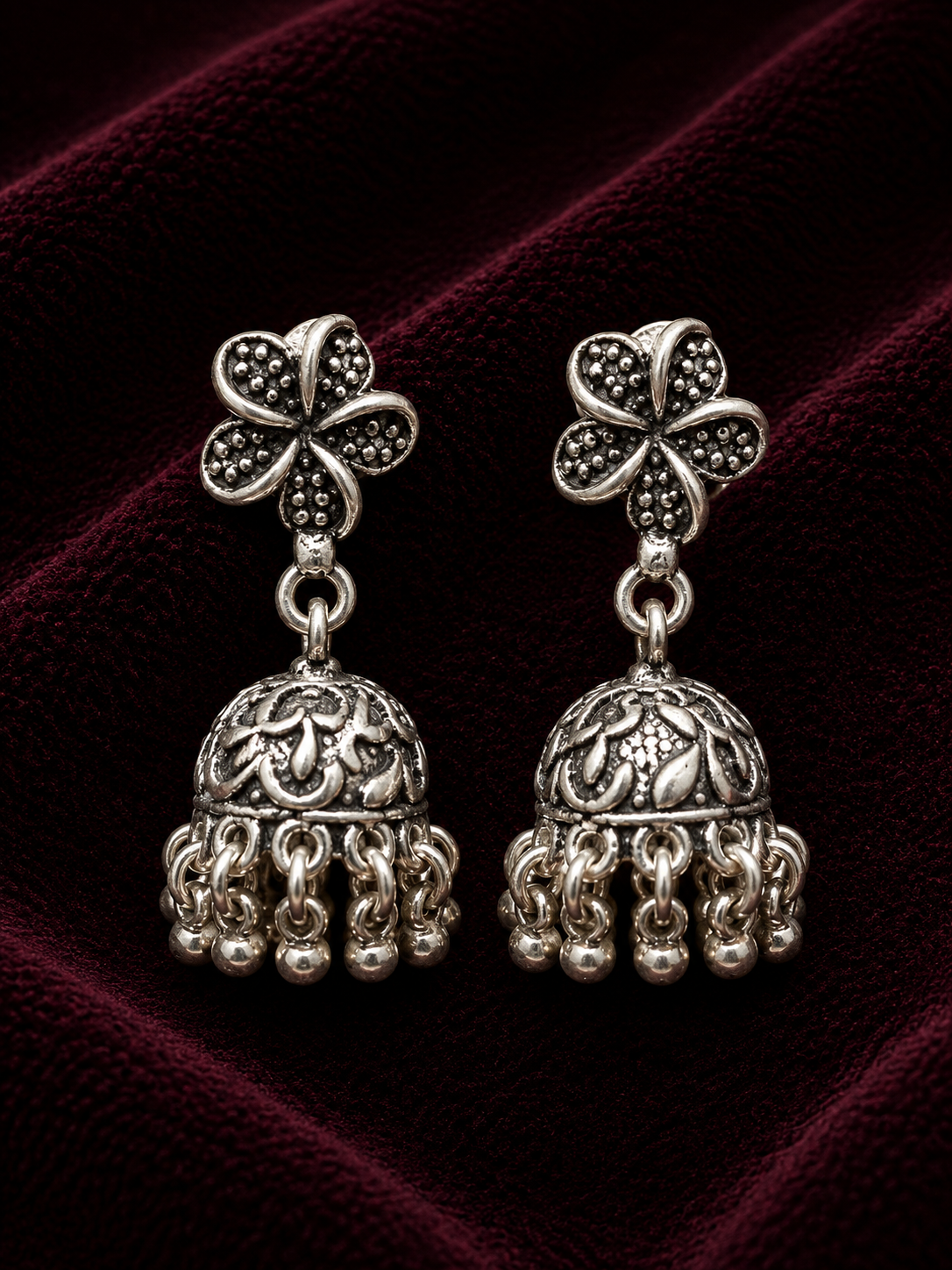Silver Floral Filigree Jhumka