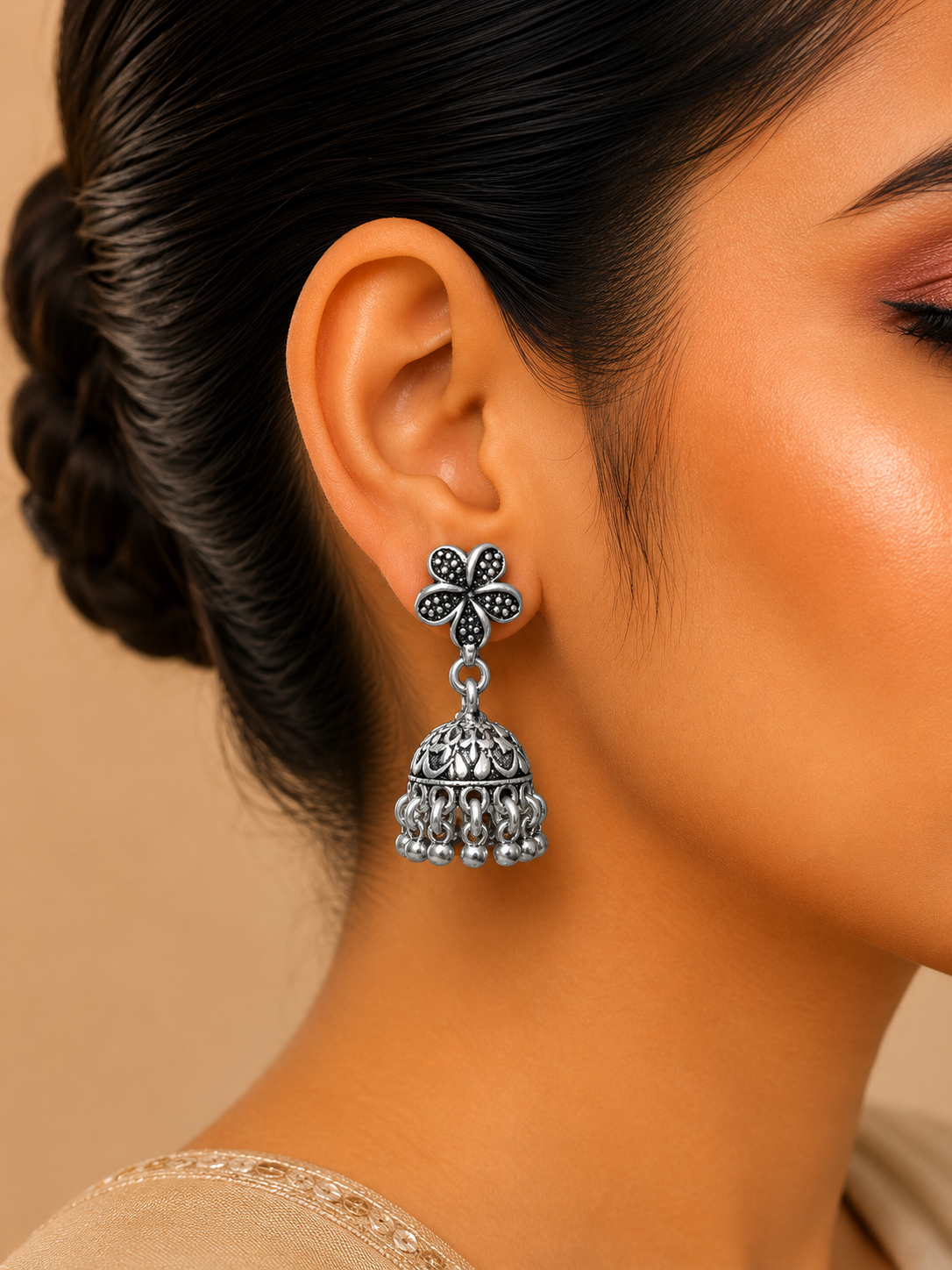 Silver Floral Filigree Jhumka