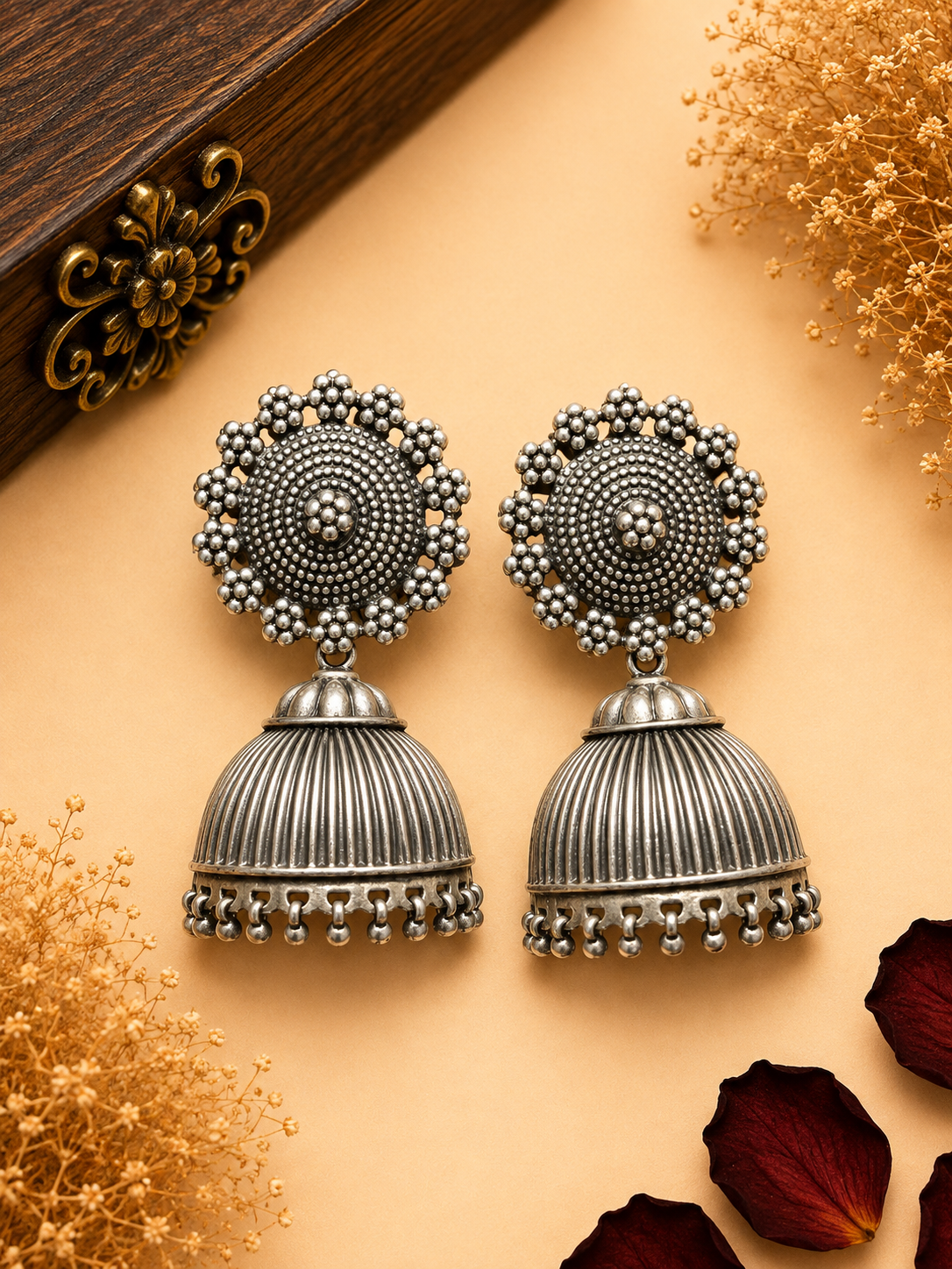 Silver Beaded Dome Jhumka