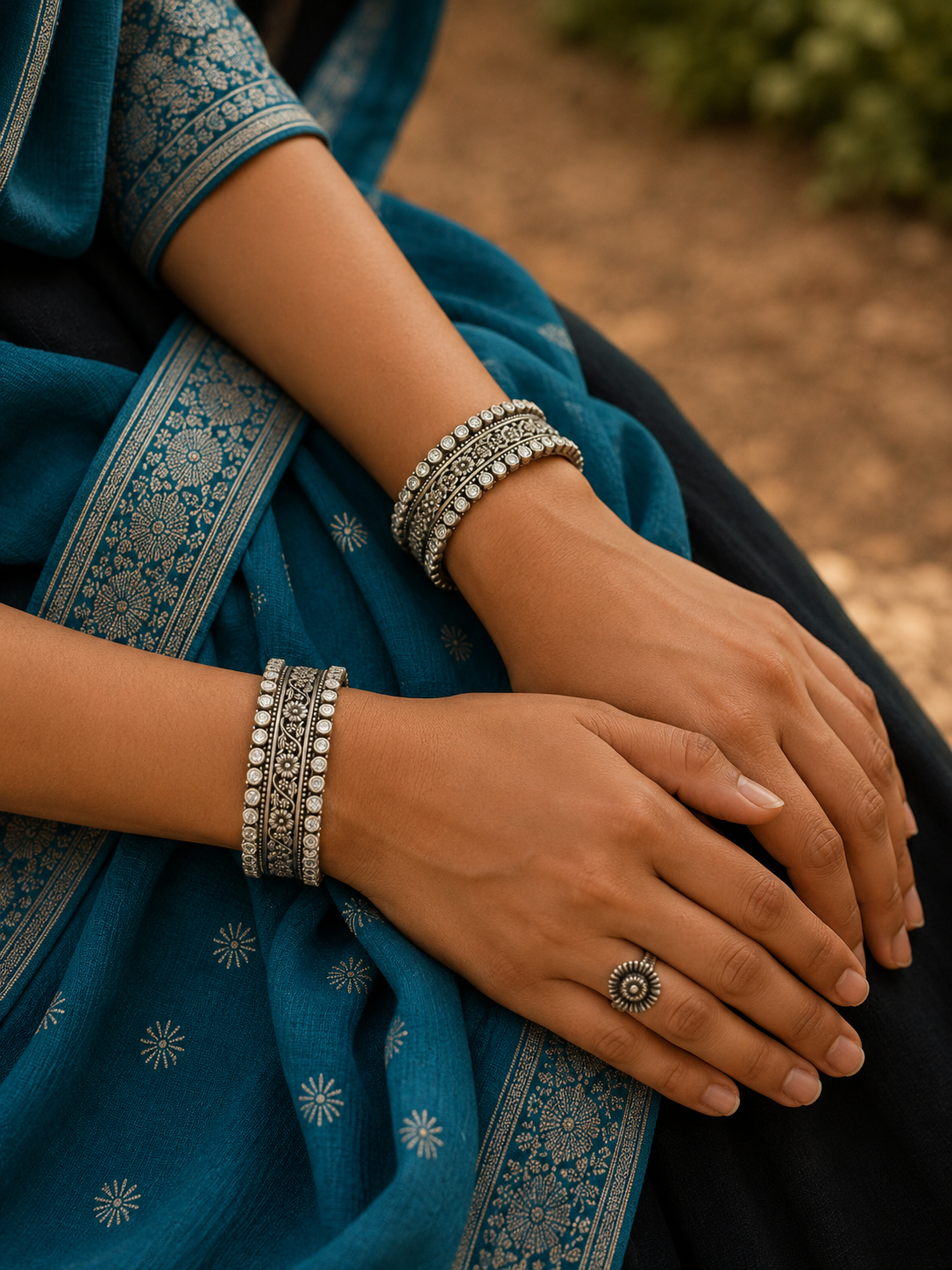 Silver Floral Designer Bangles