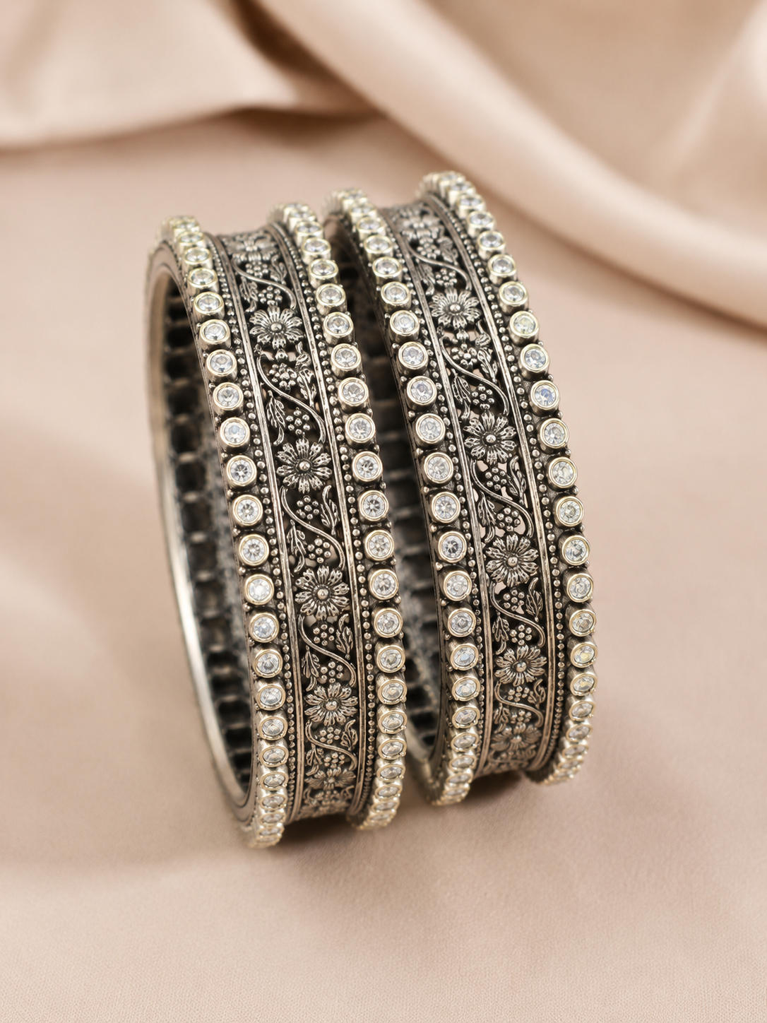 Silver Floral Designer Bangles