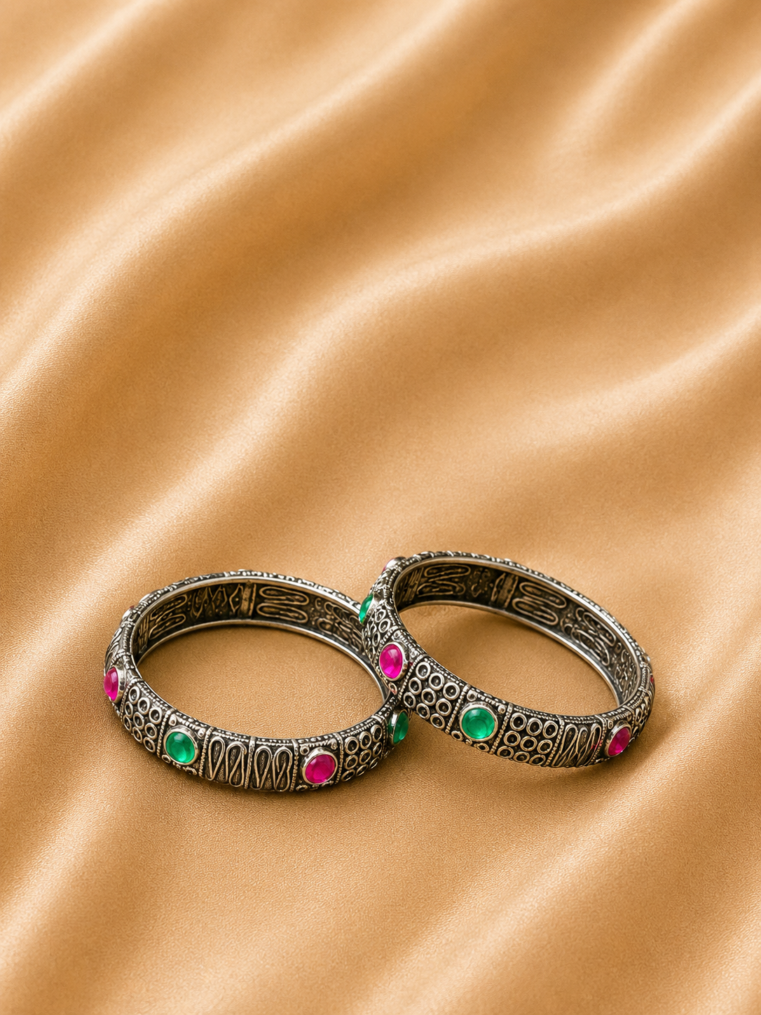 Silver Multicolor Geometric Stone Bangles