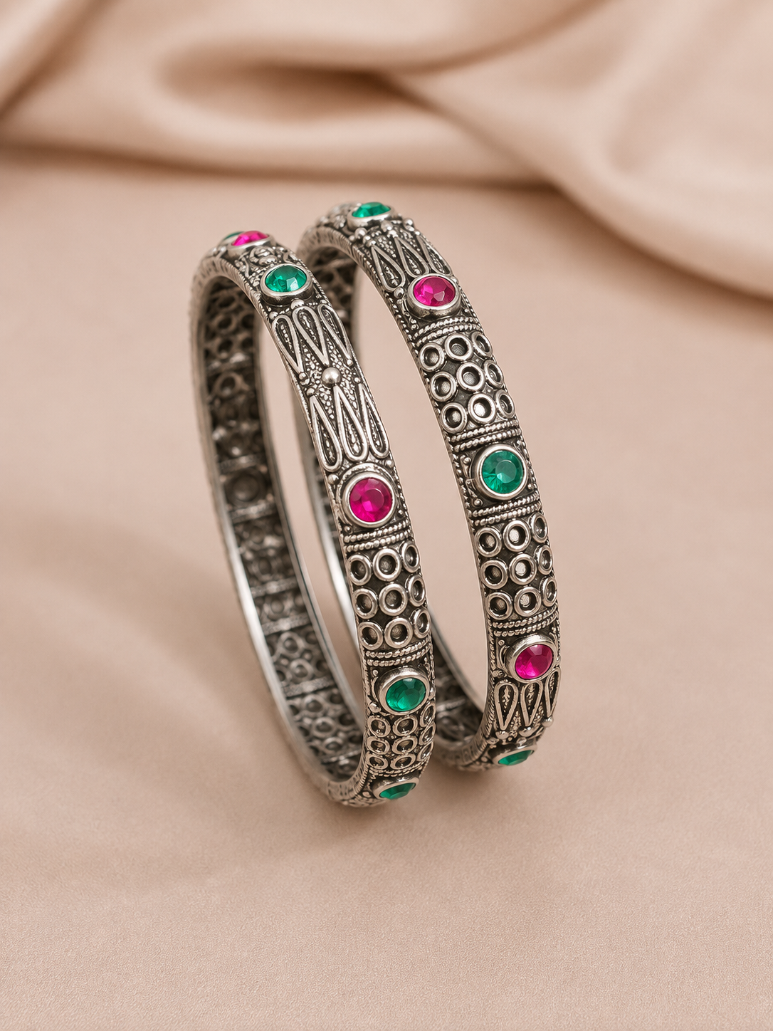 Silver Multicolor Geometric Stone Bangles