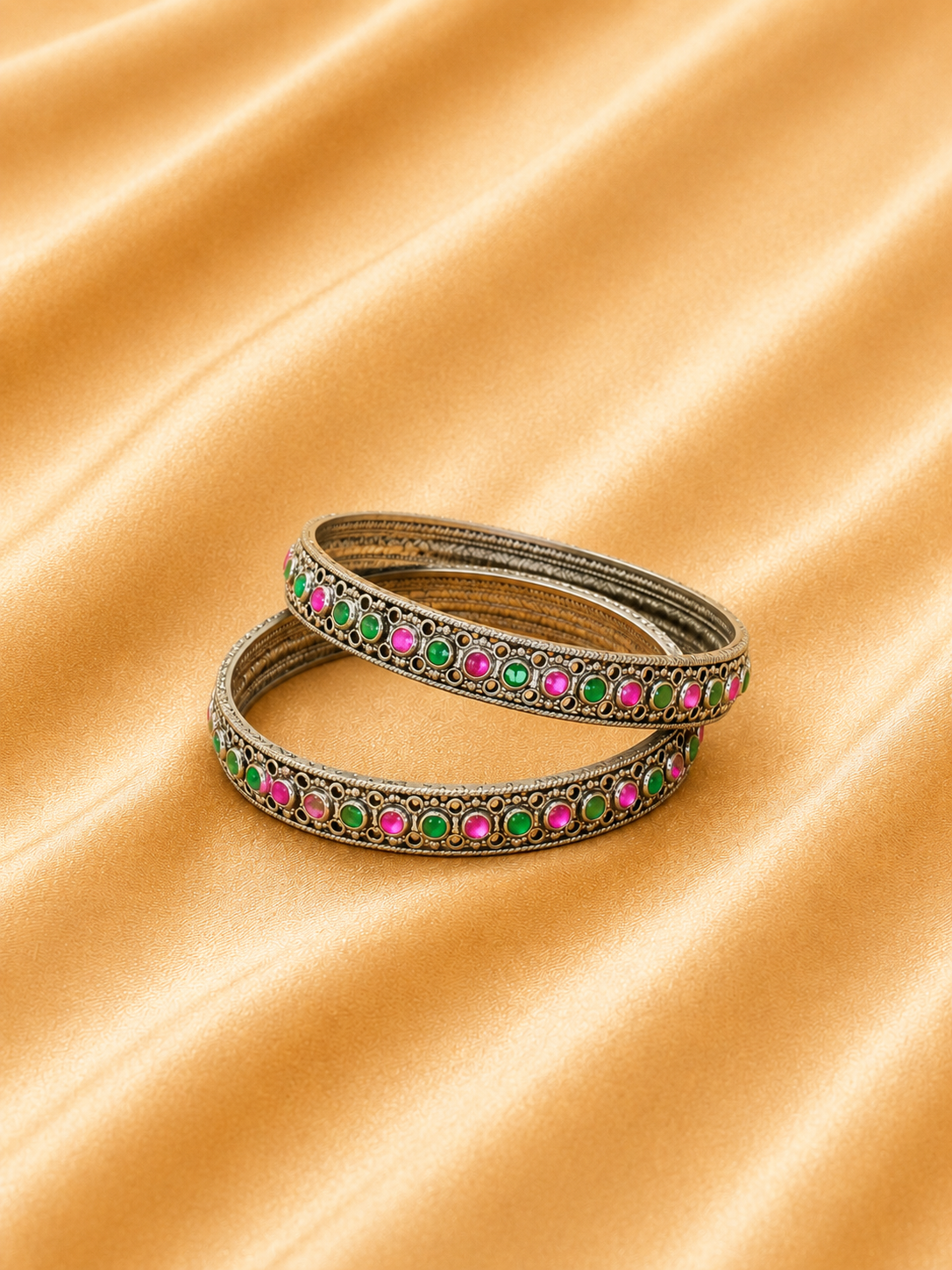 Silver Multicolor Stone Bangles