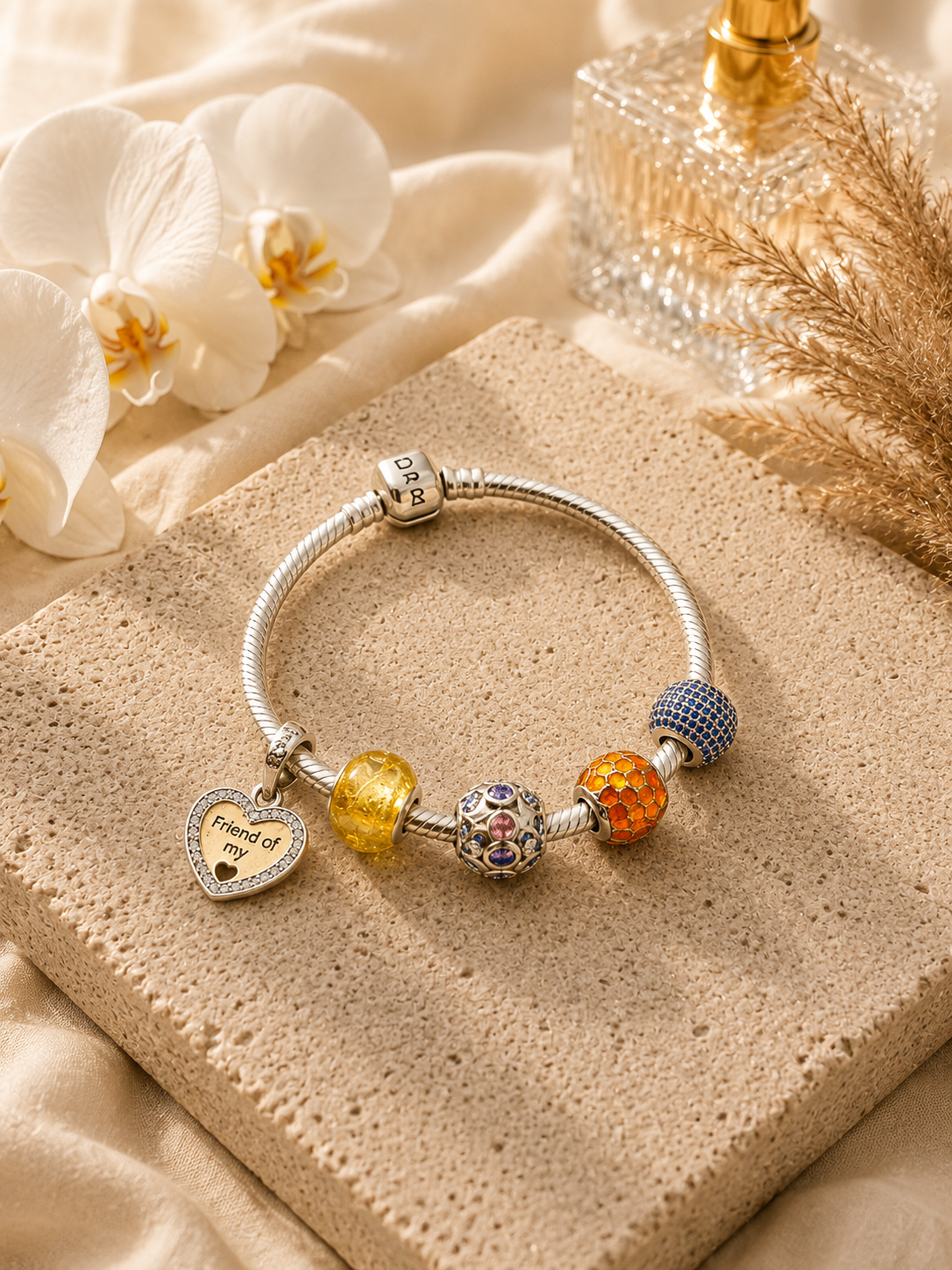 Pandora Style 925 Sterling Silver Charm Bracelet with Friend of My Heart