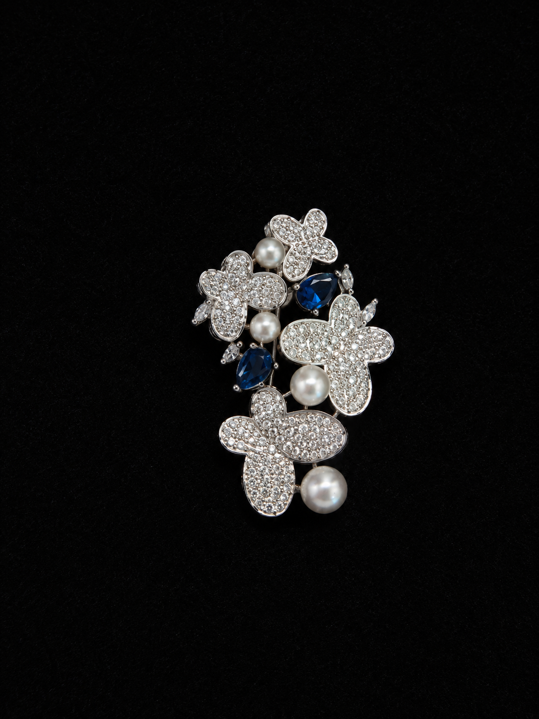 Crystal Floral Pearl Brooch