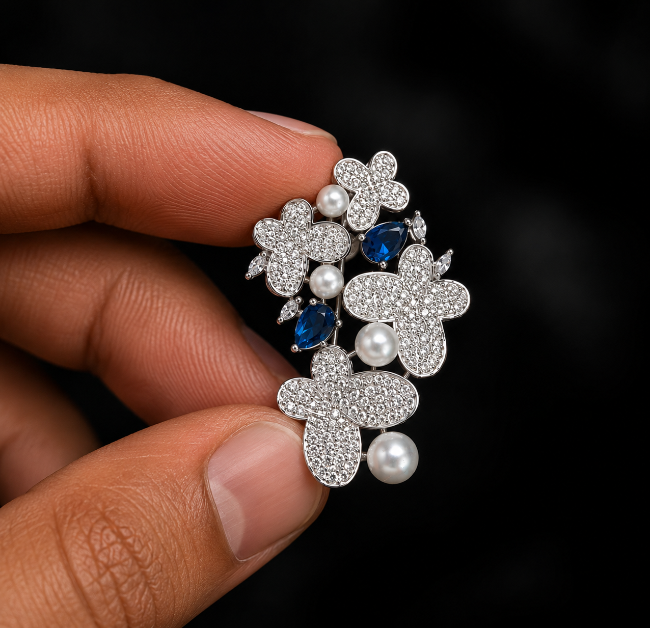 Crystal Floral Pearl Brooch