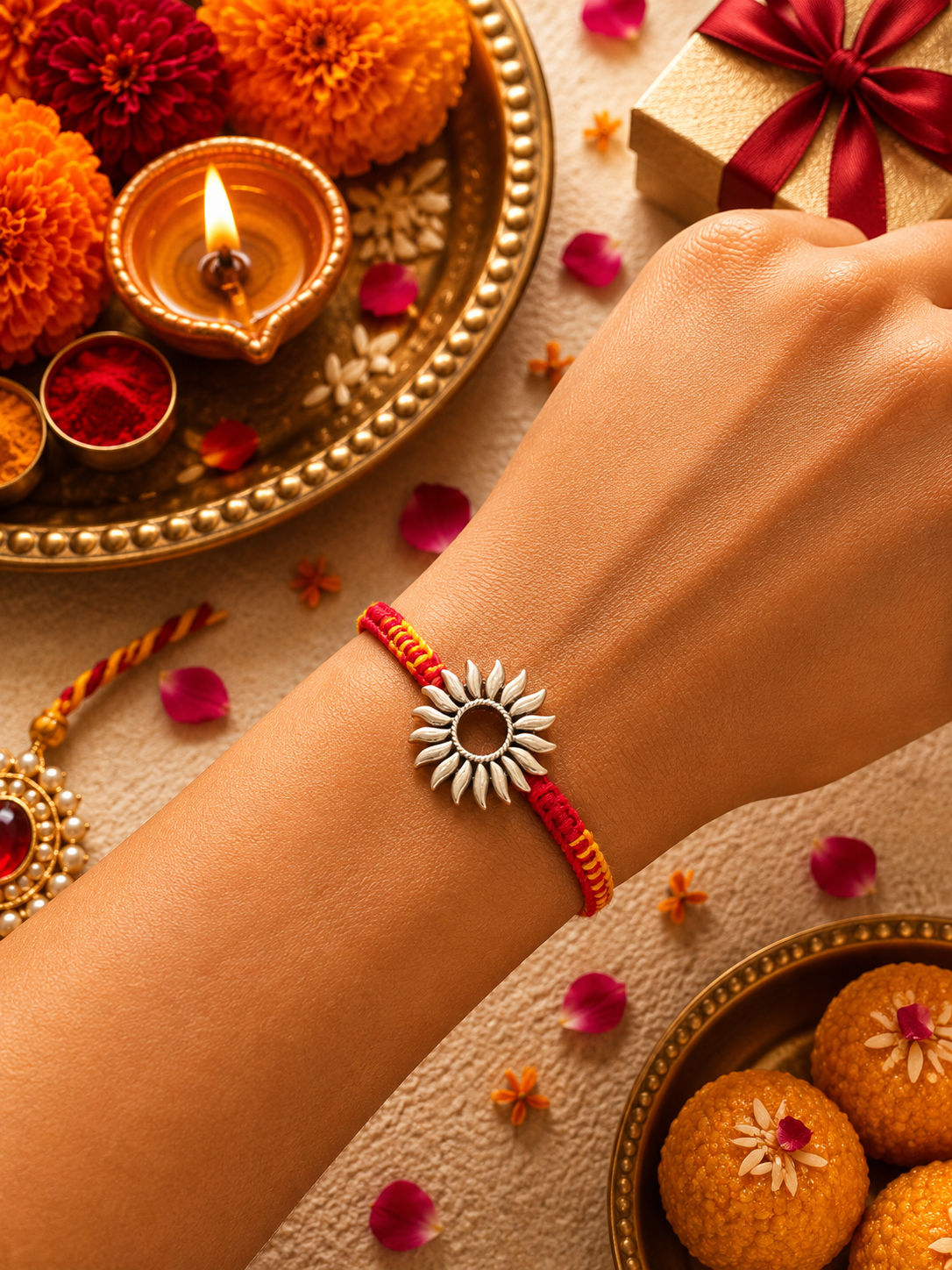 Silver Sunflower Rakhi