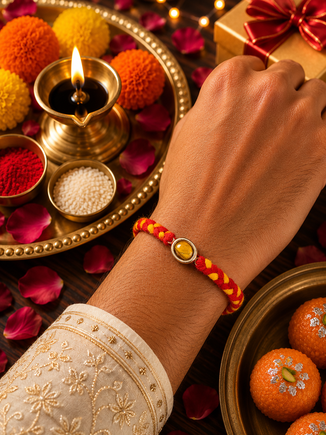silver rakhi yellow stone