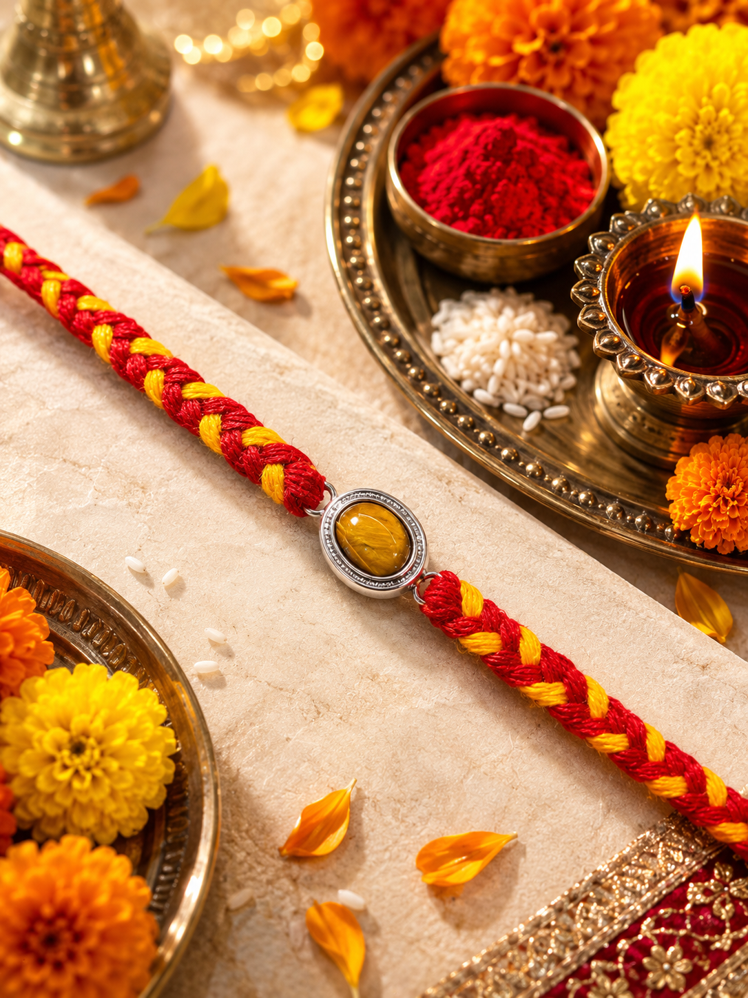 silver rakhi yellow stone