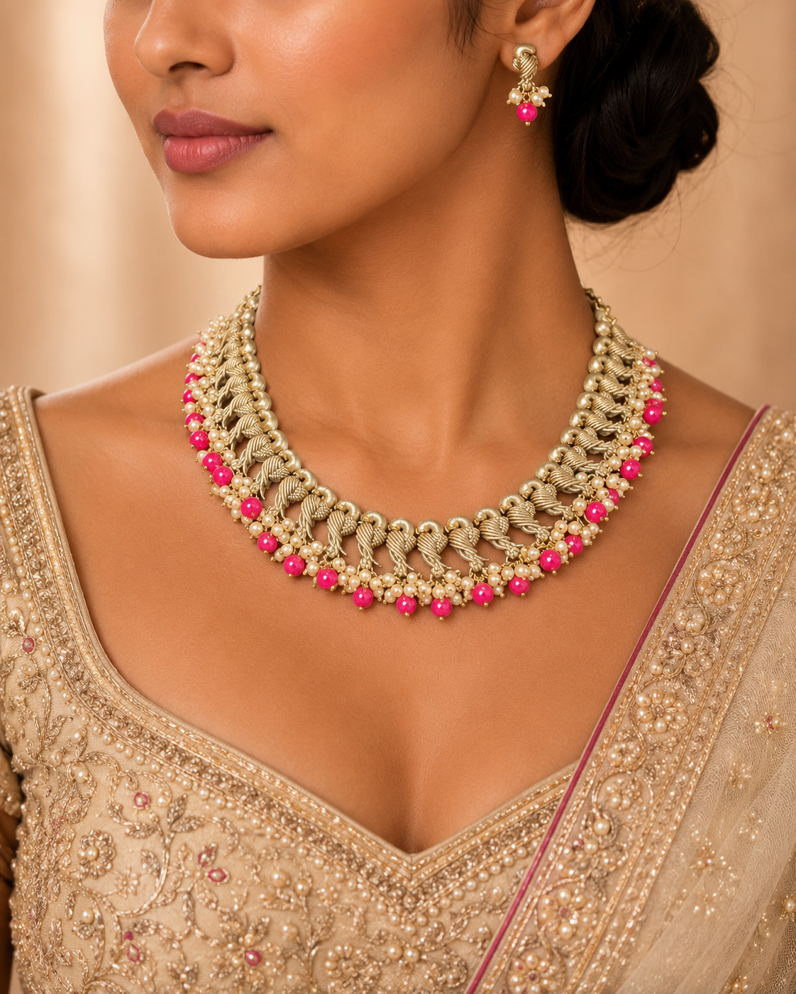 Silver Pearl Necklace Set