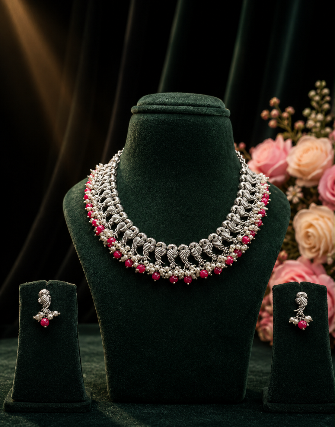 Silver Pearl Necklace Set