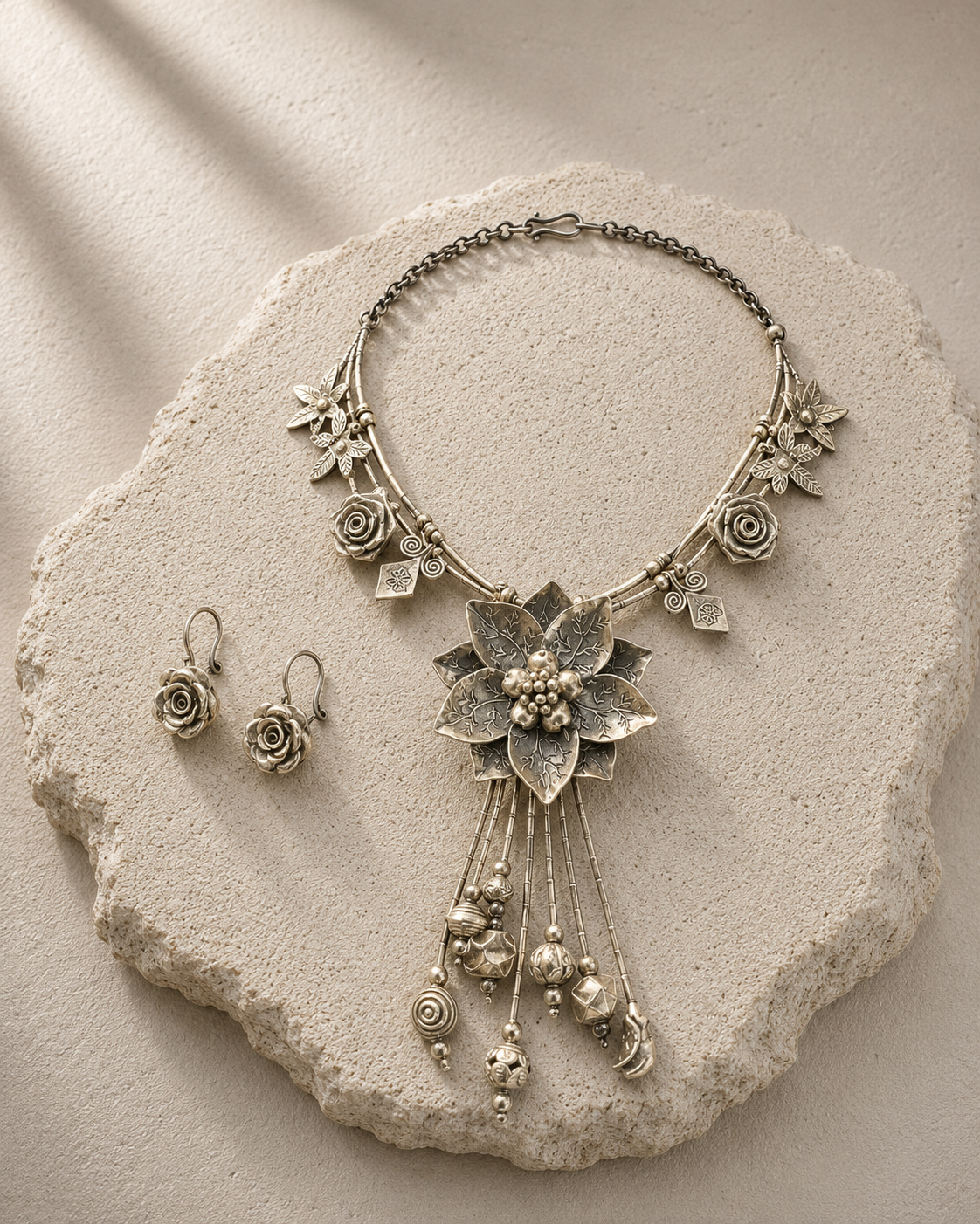 Silver flower Necklace Set
