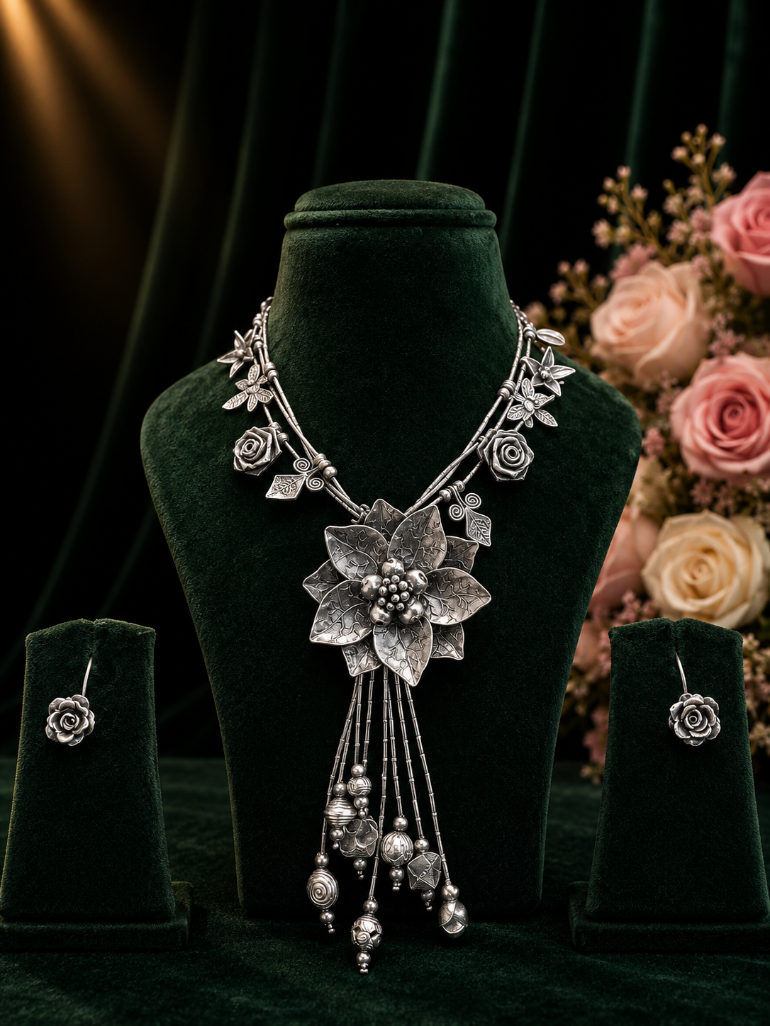 Silver flower Necklace Set