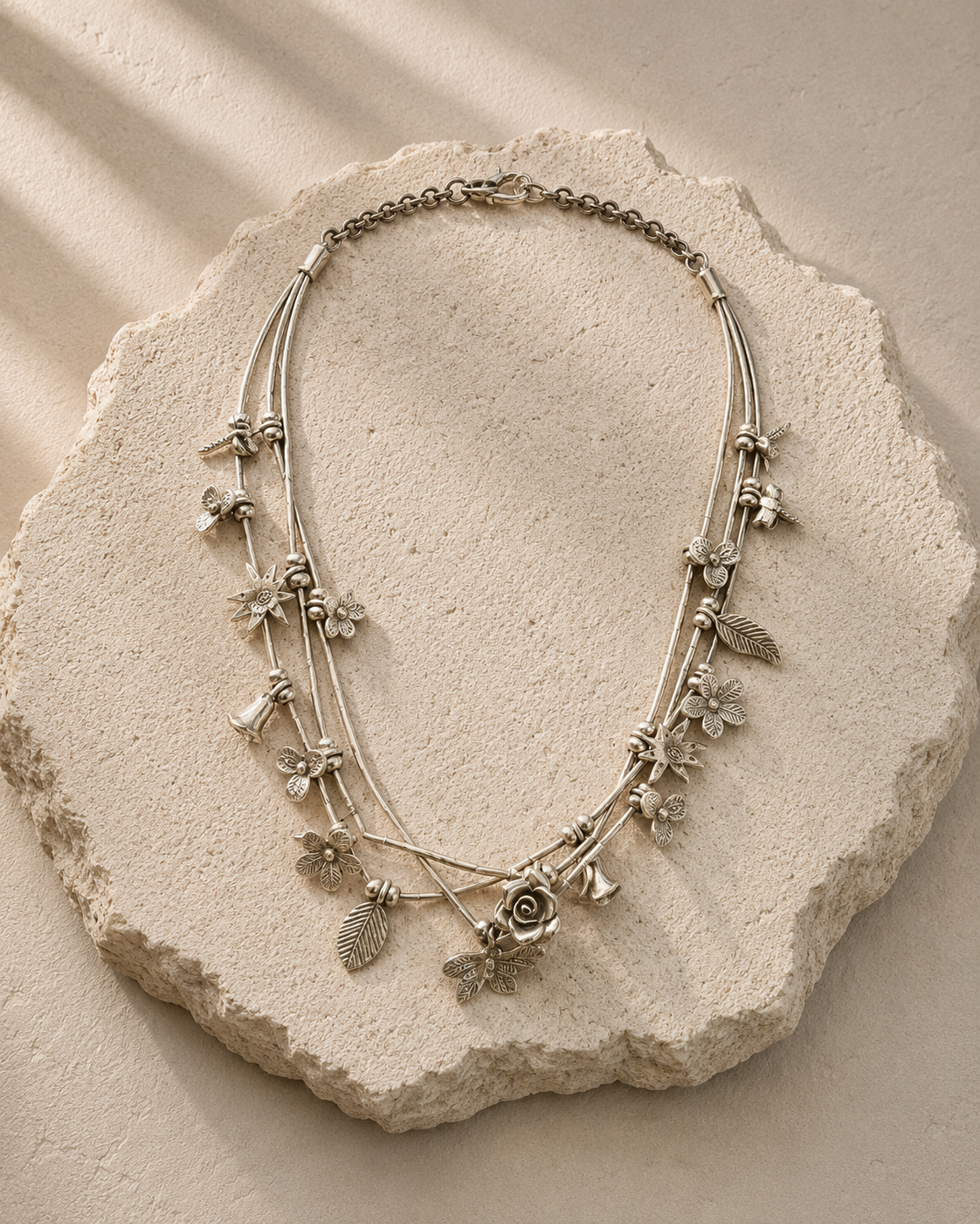 Nature-Inspired Silver Necklace Set