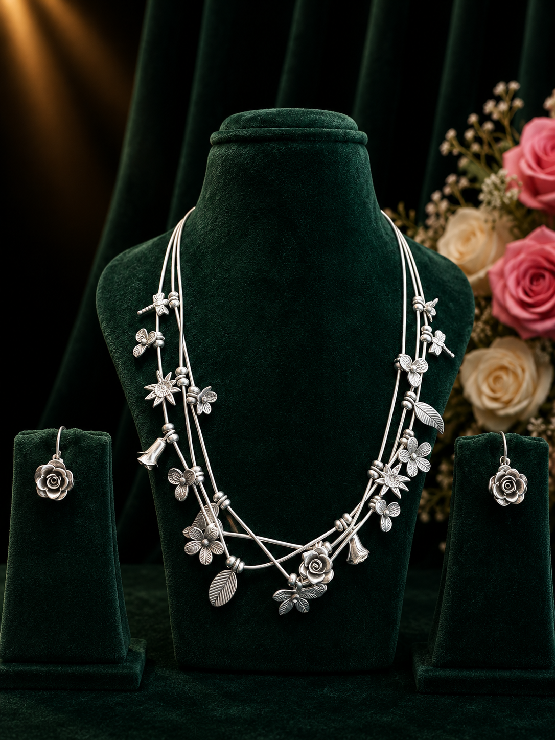 Nature-Inspired Silver Necklace Set