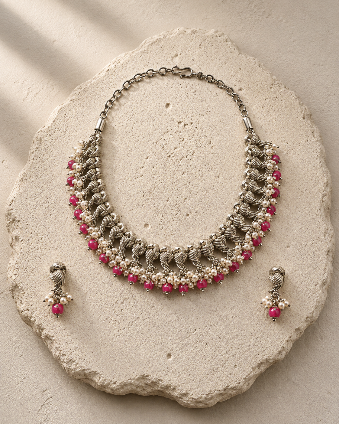 Silver Pearl Necklace Set