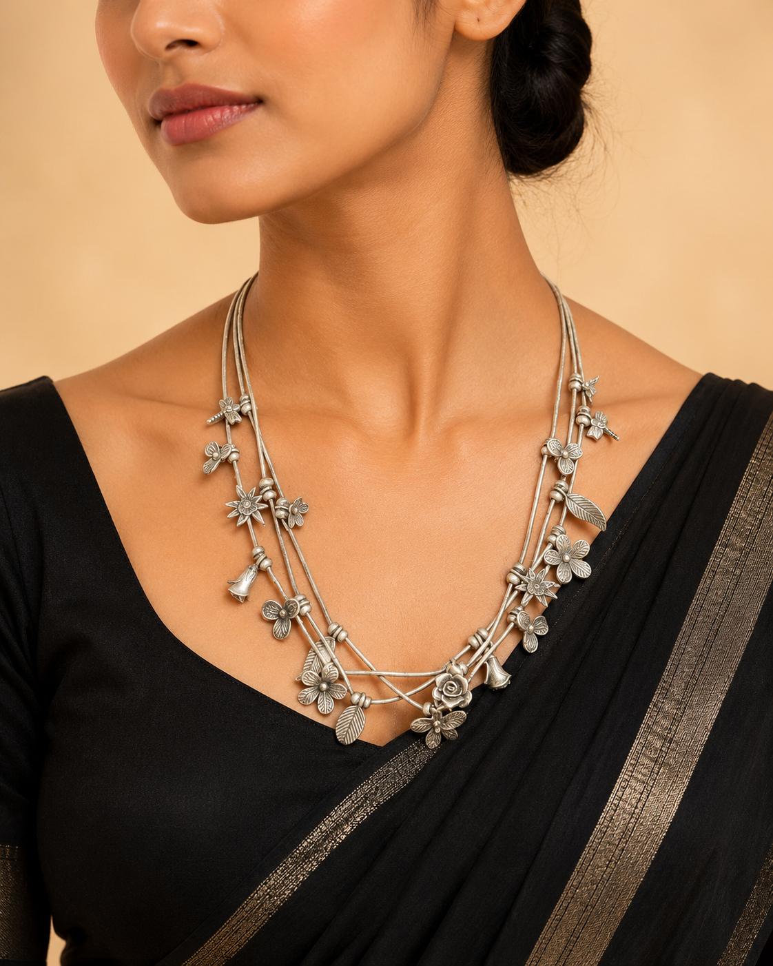 Nature-Inspired Silver Necklace Set