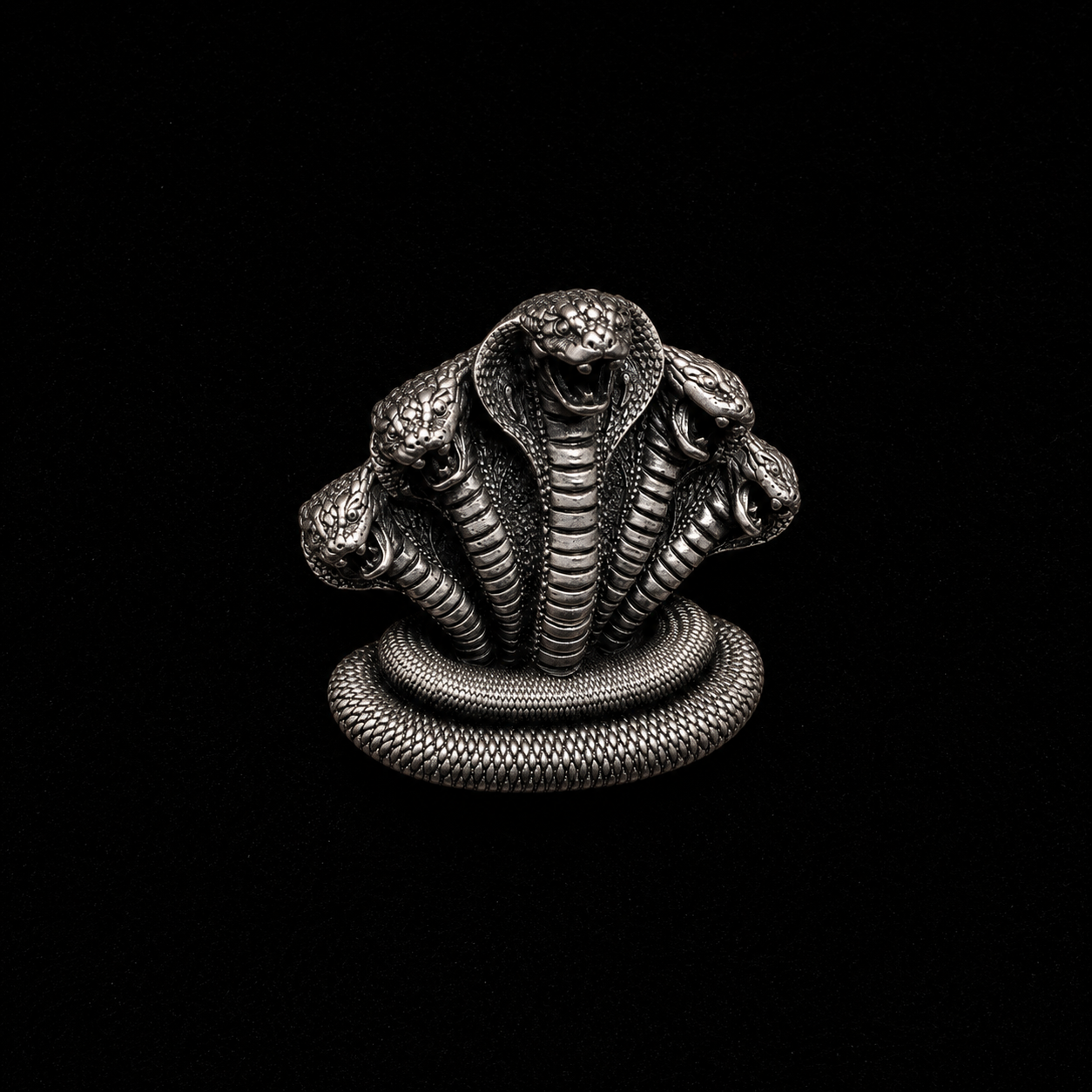 Royal Panchmukhi Naag Antique Silver Finish Brooch
