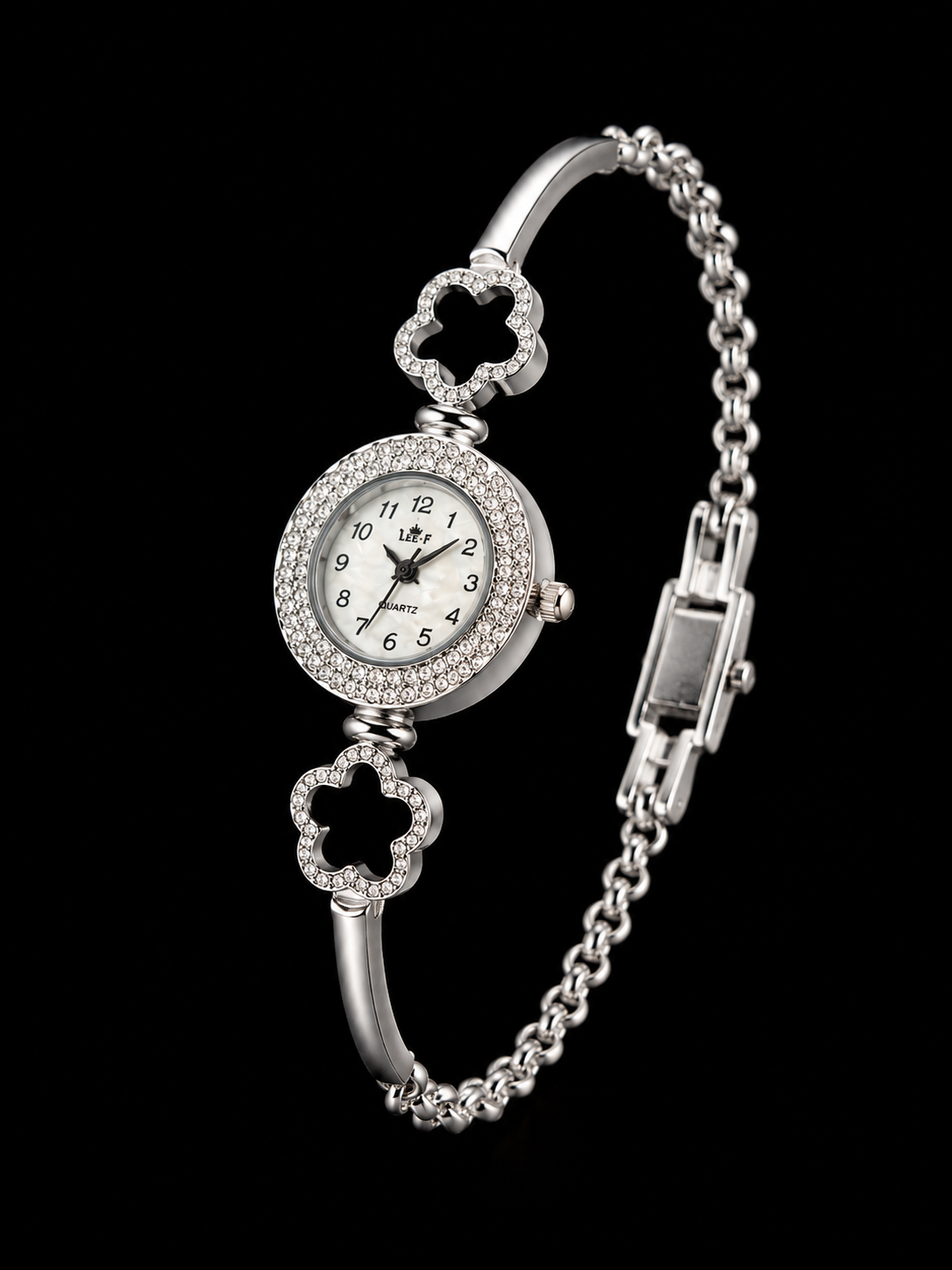 Elegant Silver-Tone Floral Bracelet Watch