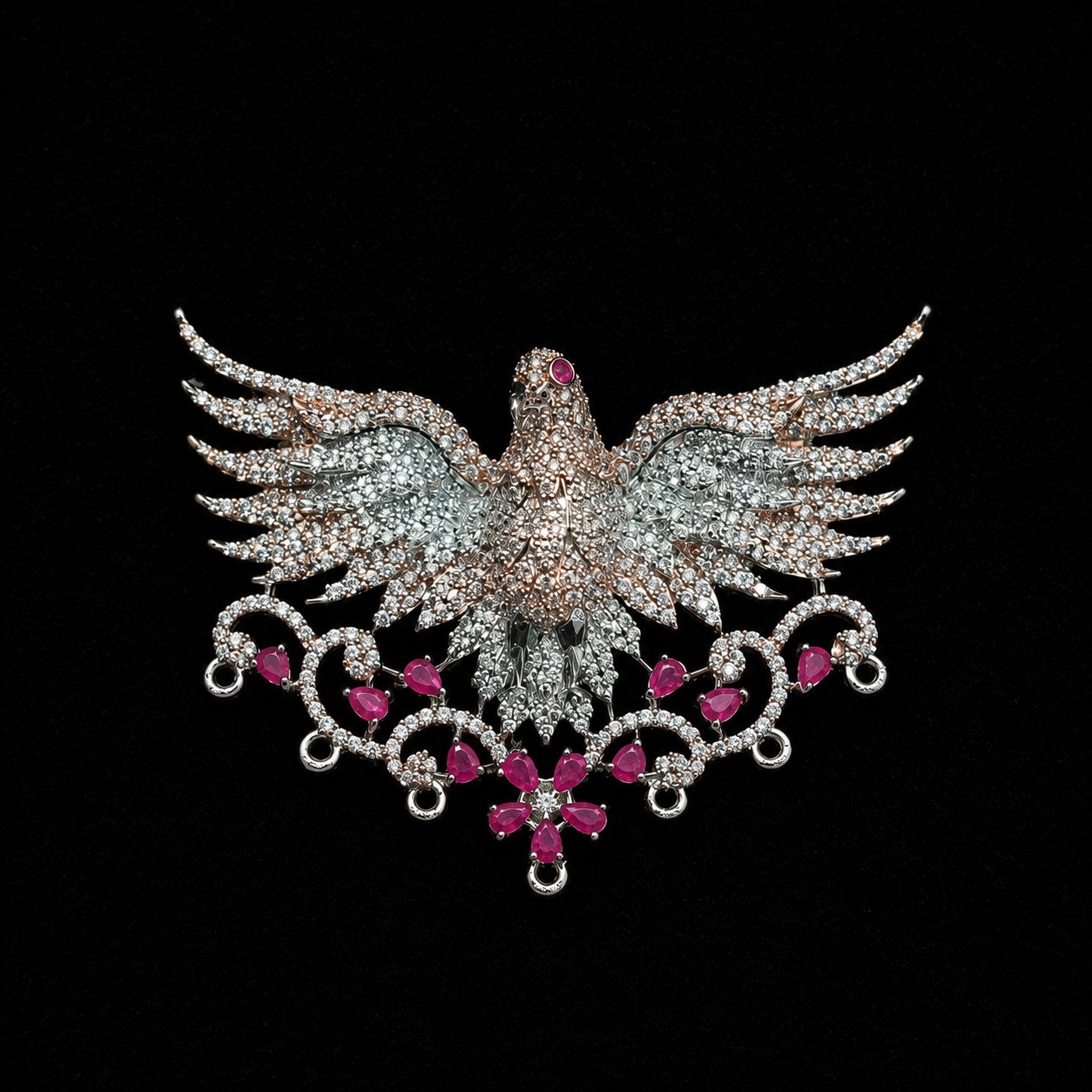 Luxury Crystal Eagle Designer Brooch Pin with Ruby Red Stones