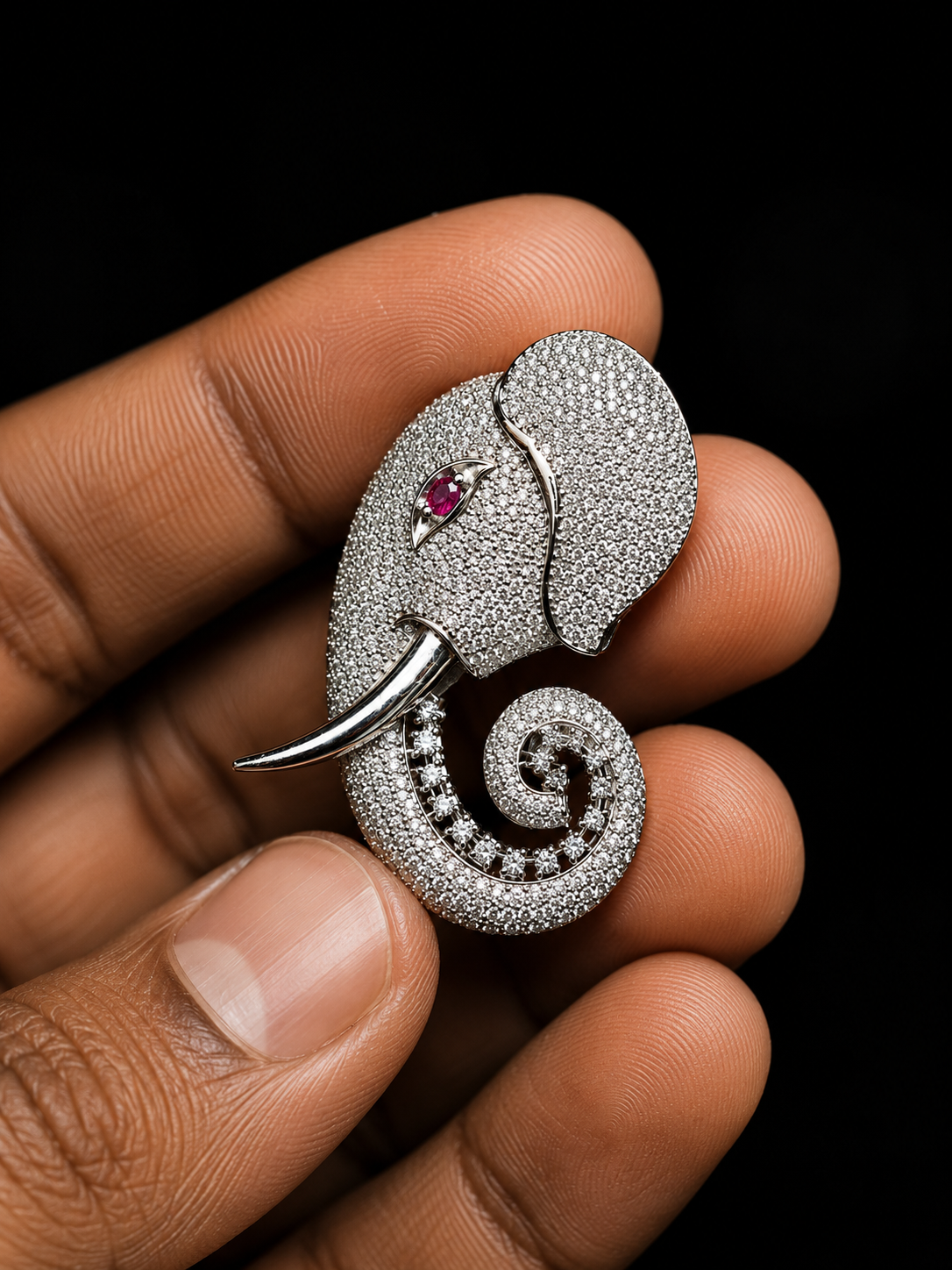 Silver Elephant Designer Brooch with Micro-Pavé Stones