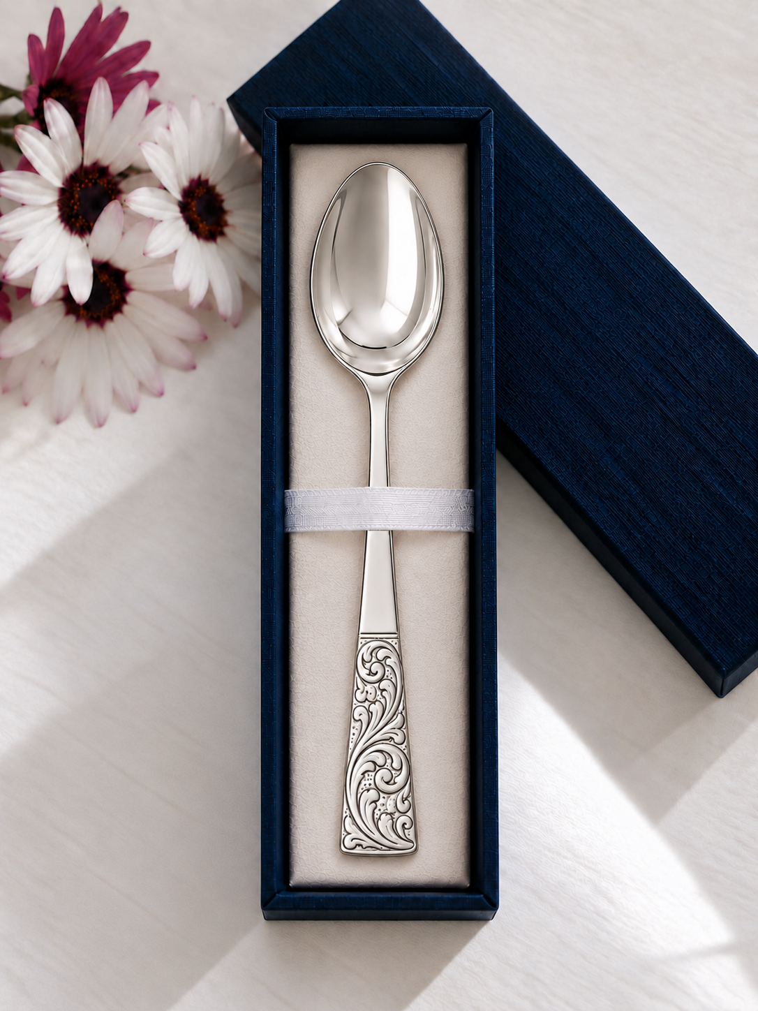 Premium Floral Engraved Silver Spoon
