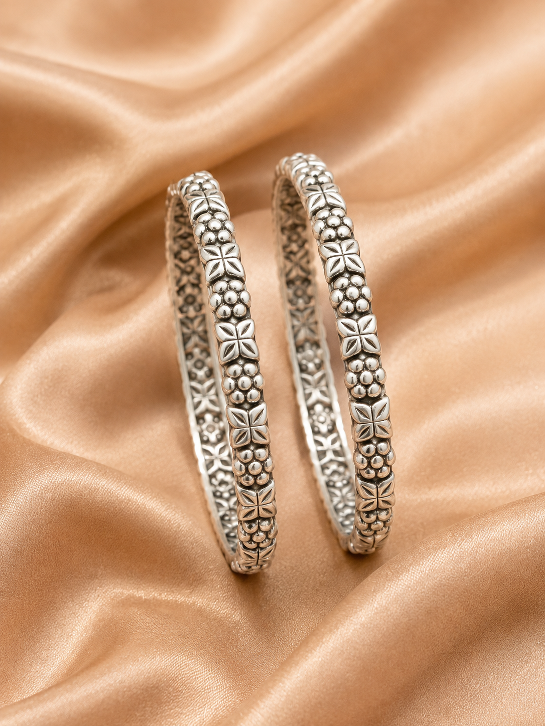 Silver Floral Designer Bangles