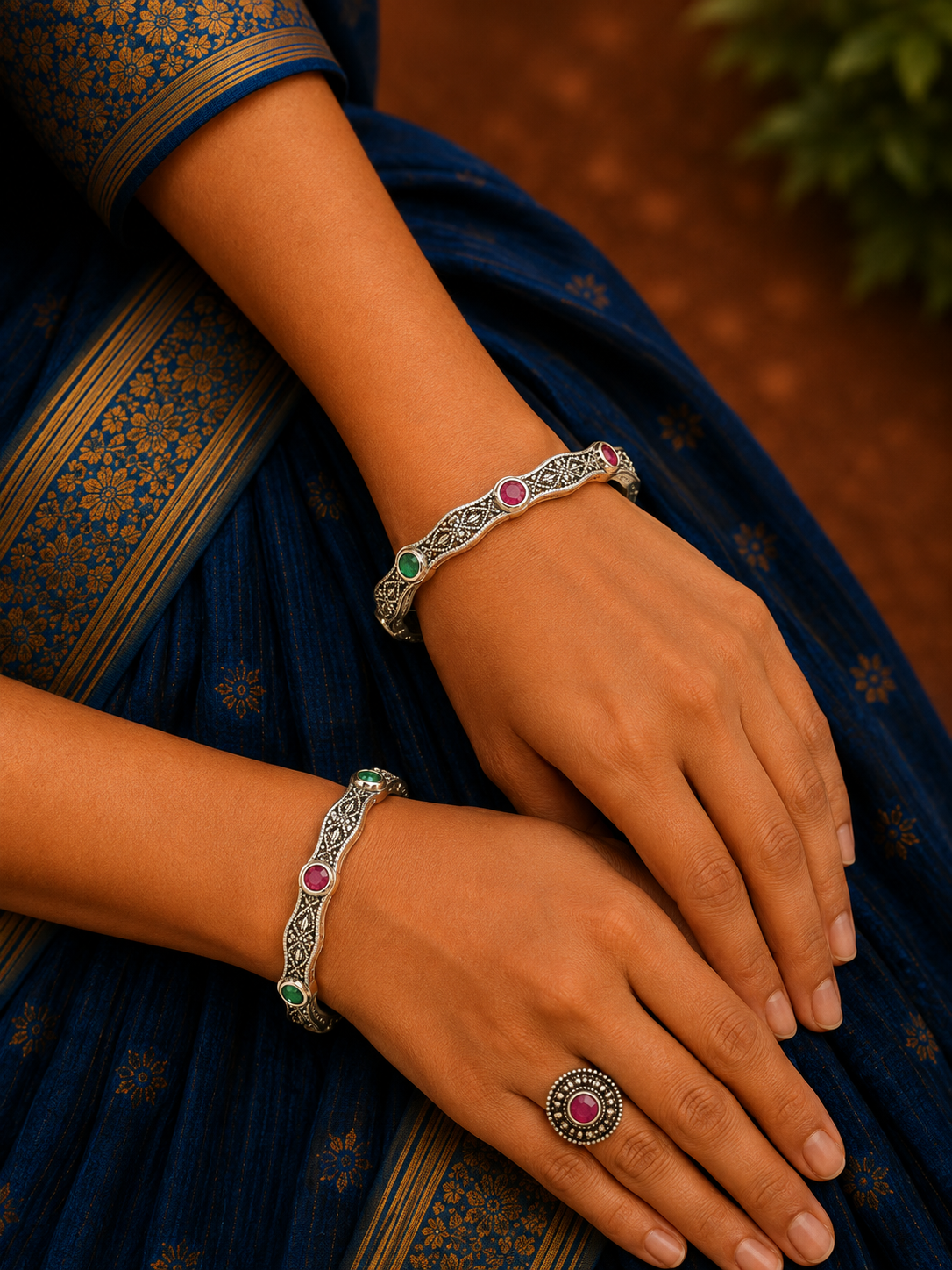 Silver Multicolor Stone Designer Bangles