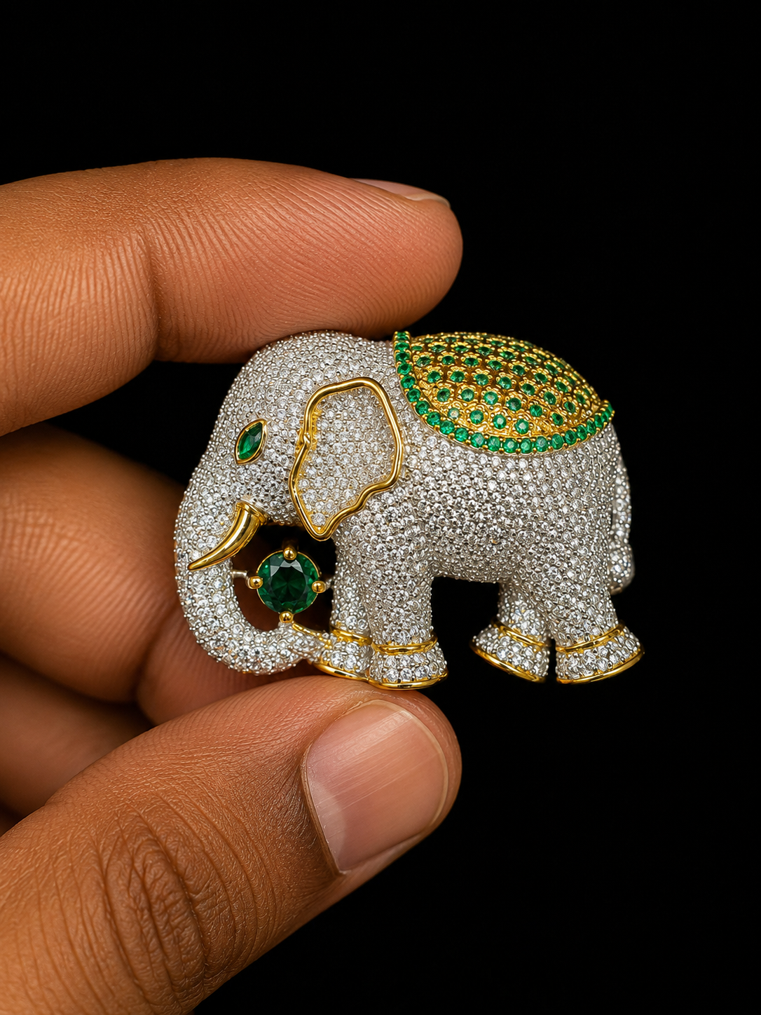 Emerald Elephant Statement Brooch
