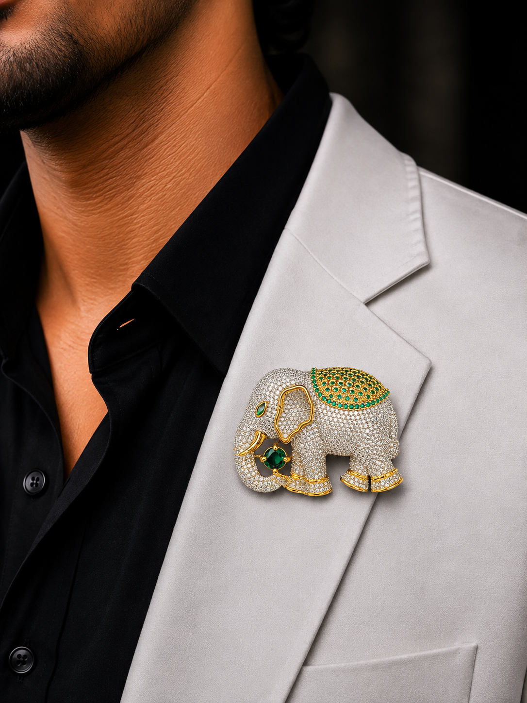 Emerald Elephant Statement Brooch