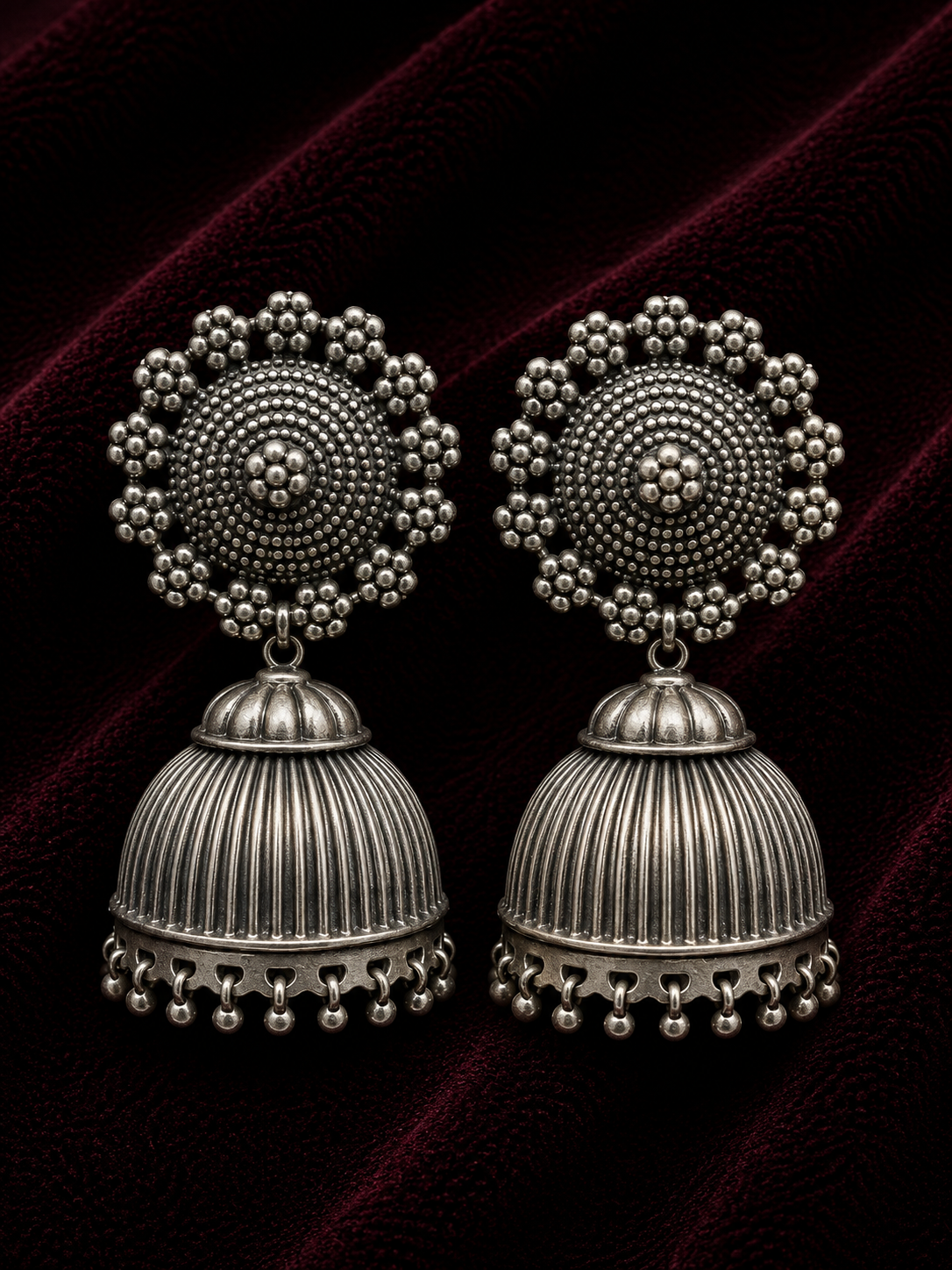 Silver Beaded Dome Jhumka