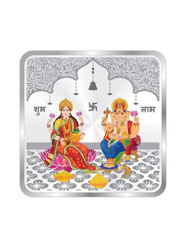 BIS Hallmarked Laxmi & Ganesh Ji Silver Square Coin 999 Pure