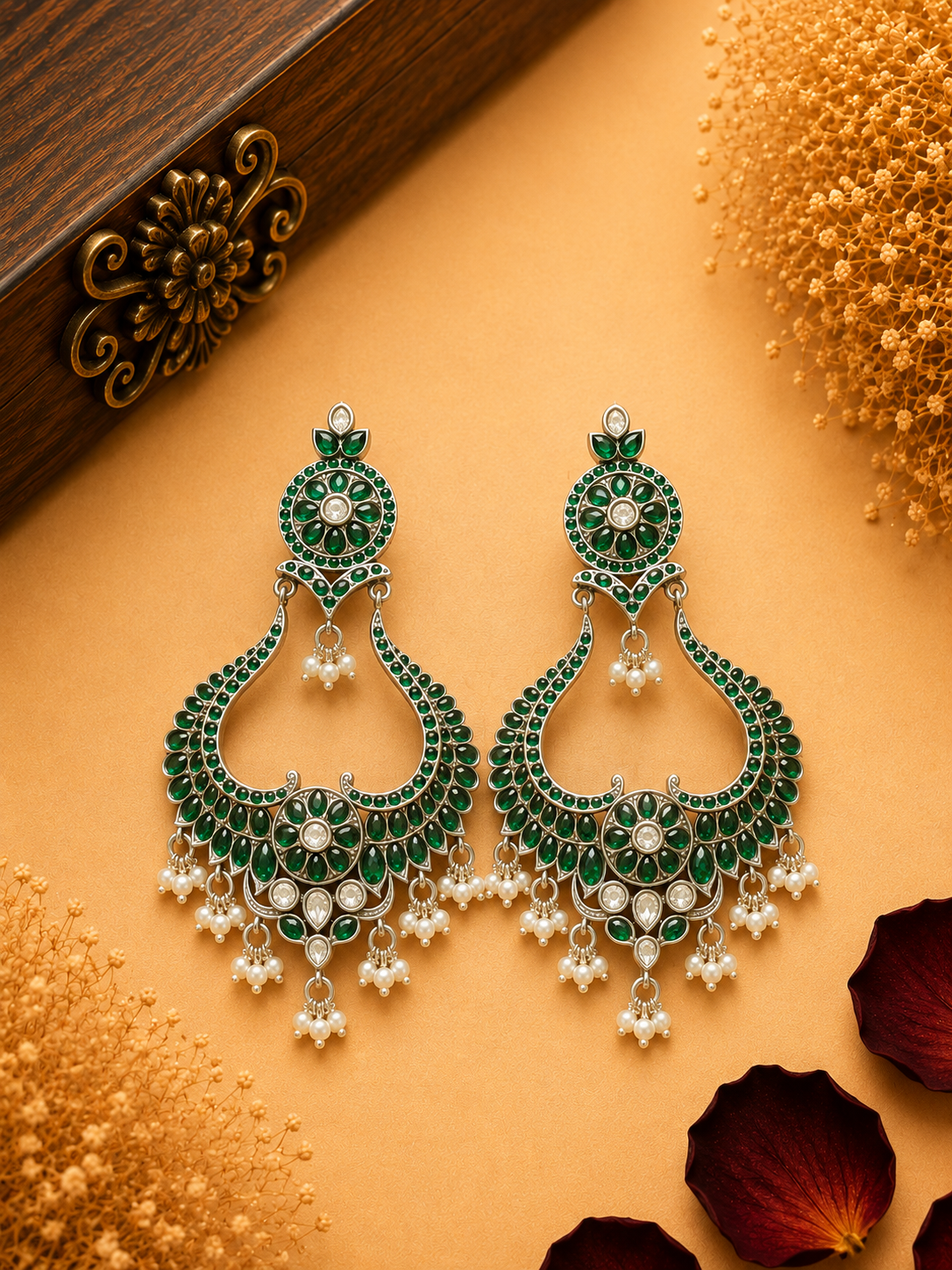 Green Stone Designer Statement Earrings