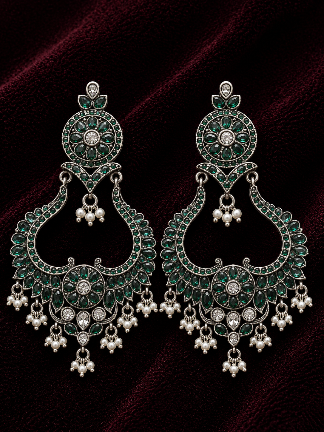 Green Stone Designer Statement Earrings