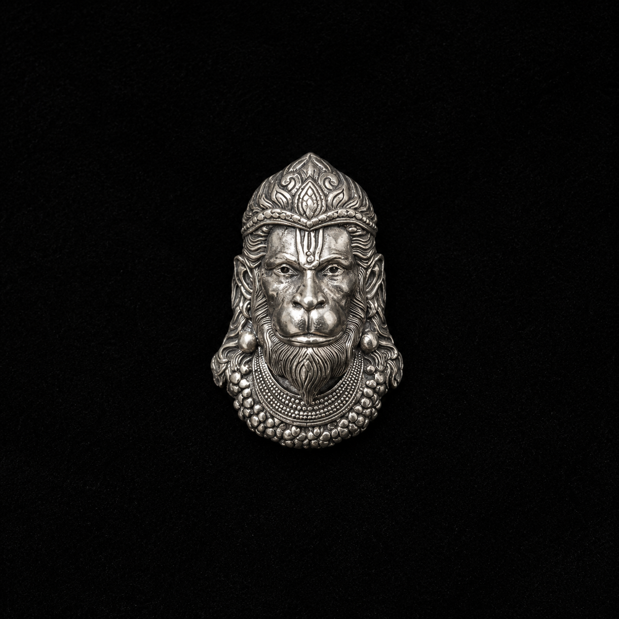 Hanuman Face Silver Brooch